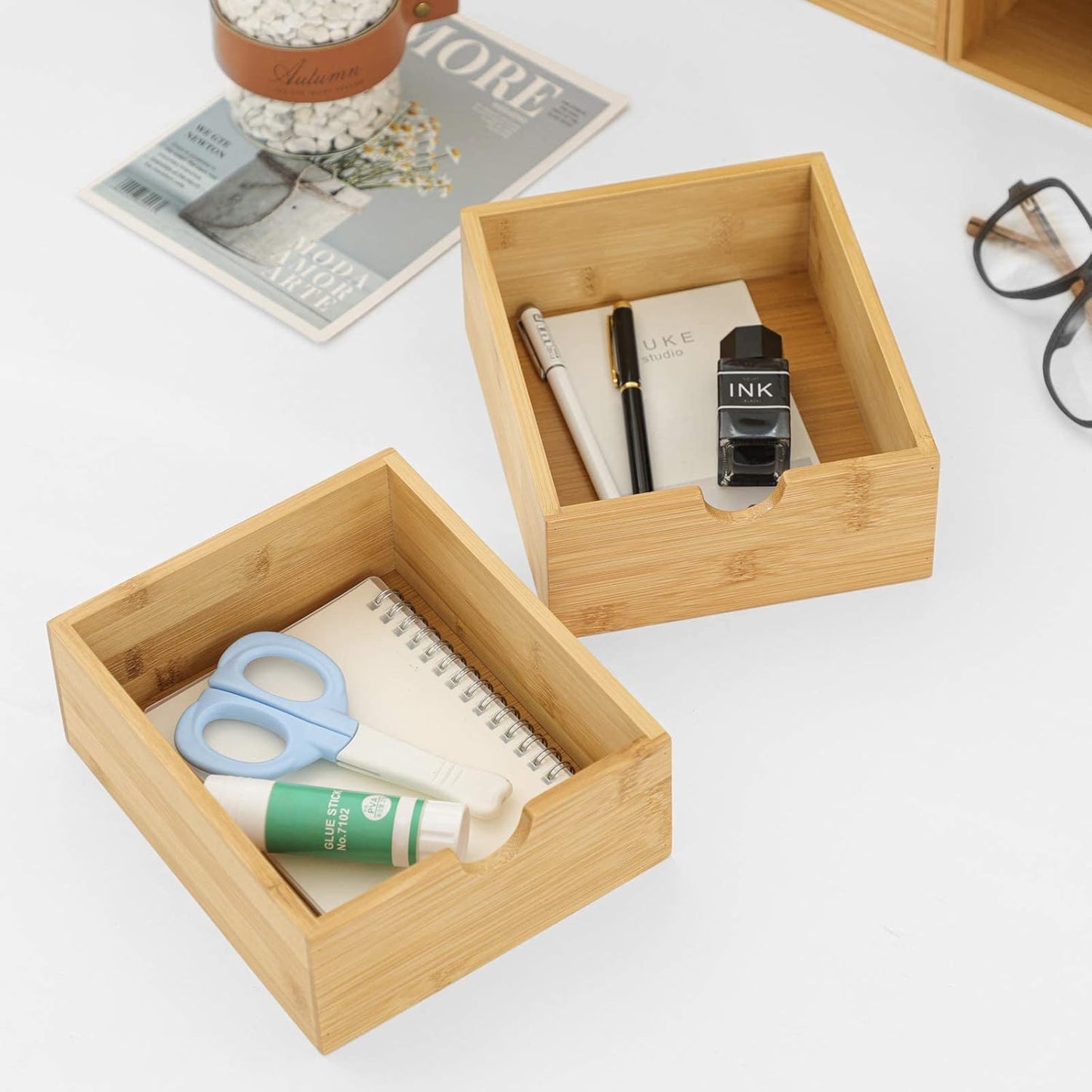 Wisuce Bamboo Desk Organizer - Mini Desktop Drawer Tabletop Storage Organization Box for Office Home Toiletries Supplies, No Assembly Required (4 Drawer)