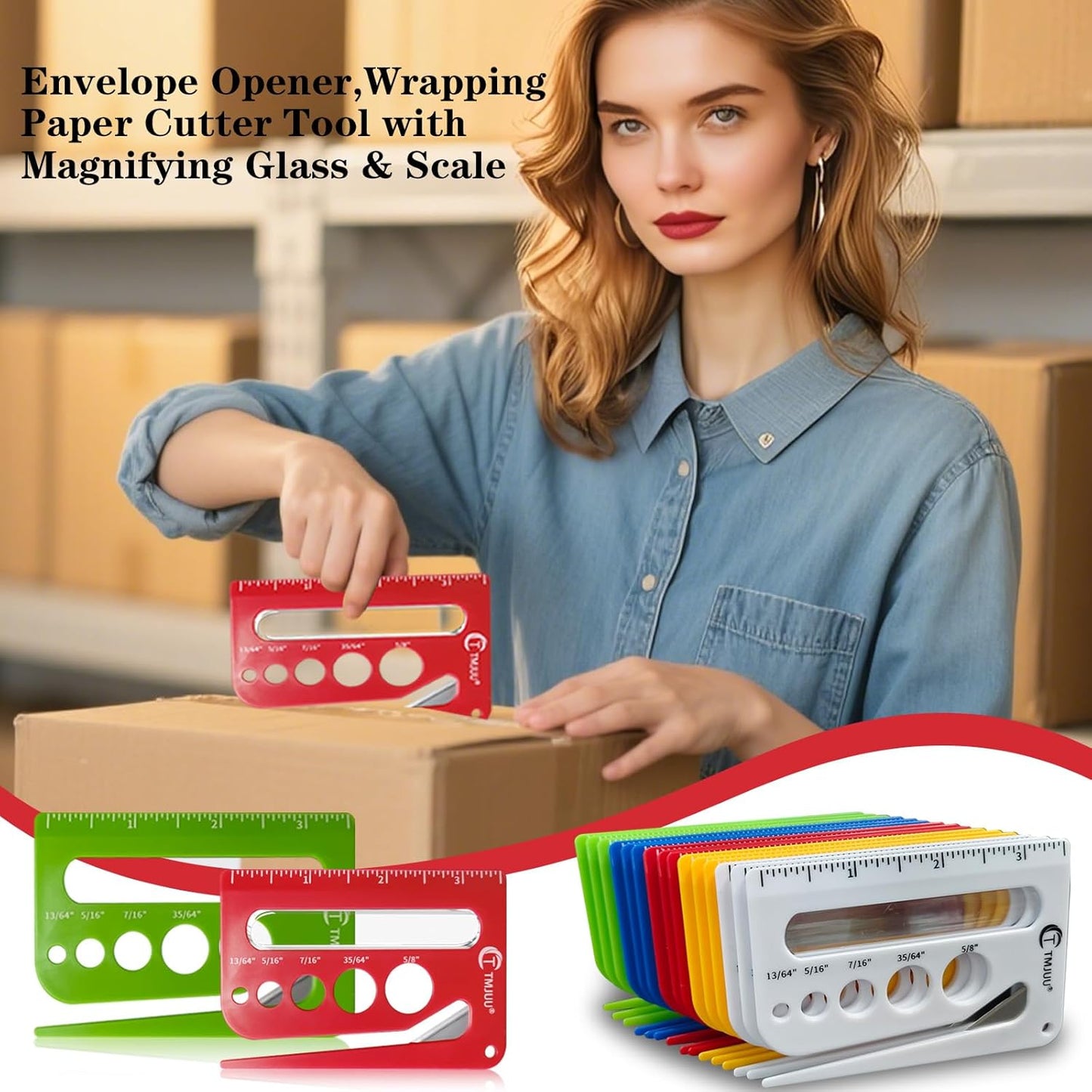 15 Pcs Letter Opener Envelope Slitter, Mail Opener Tool, Envelope Opener Slitter, Envelope Opener for Office, Letter Opener with Hidden Blade, Scale and Magnifying Glass