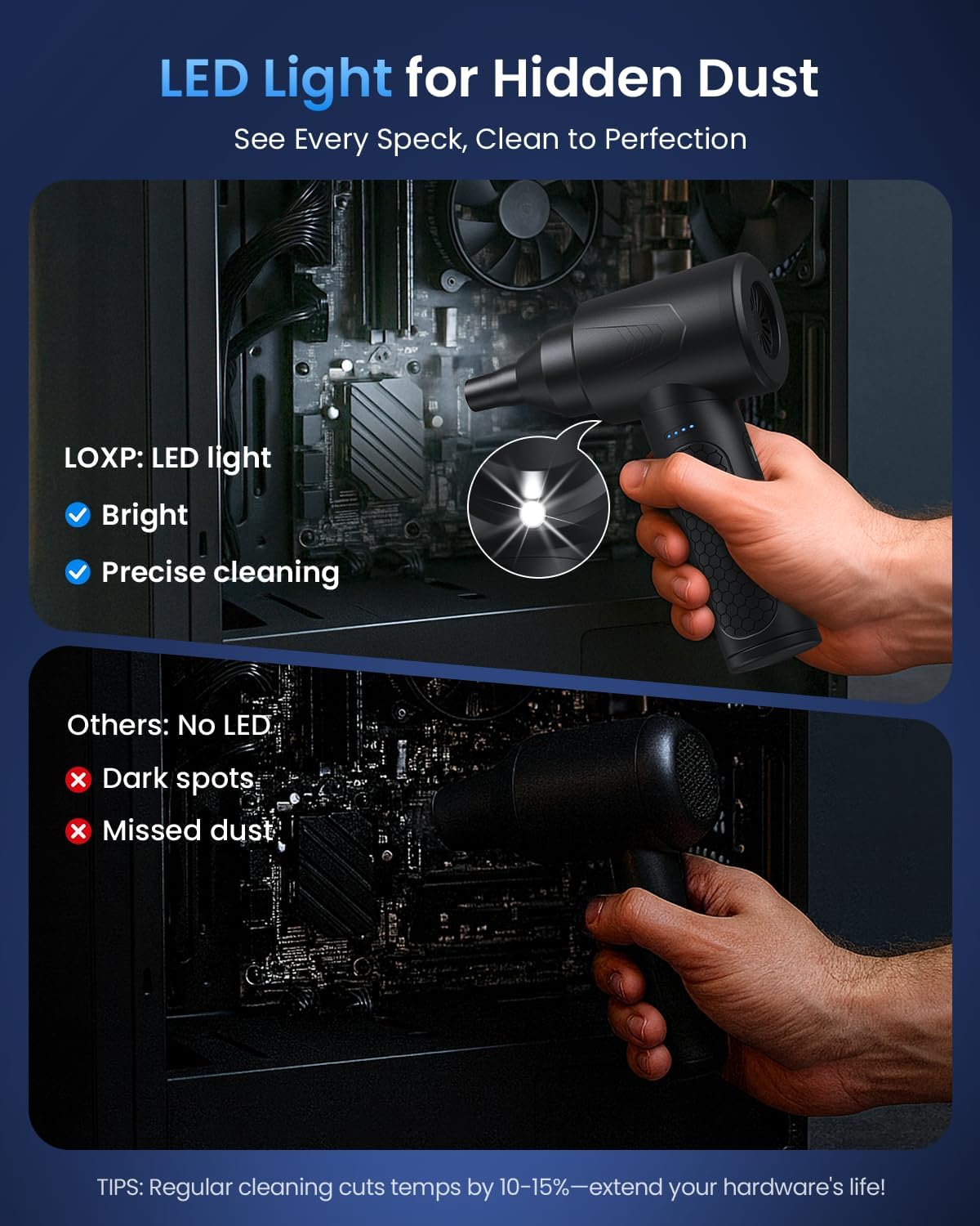 Electric Air Duster – 150000RPM Powerful Compressed Air Duster with LED Light, 3 Gears, 7500mAh Battery & Fast Charging, Rechargeable Air Blower for Computer, Keyboard, PC, Car, House & Outdoor