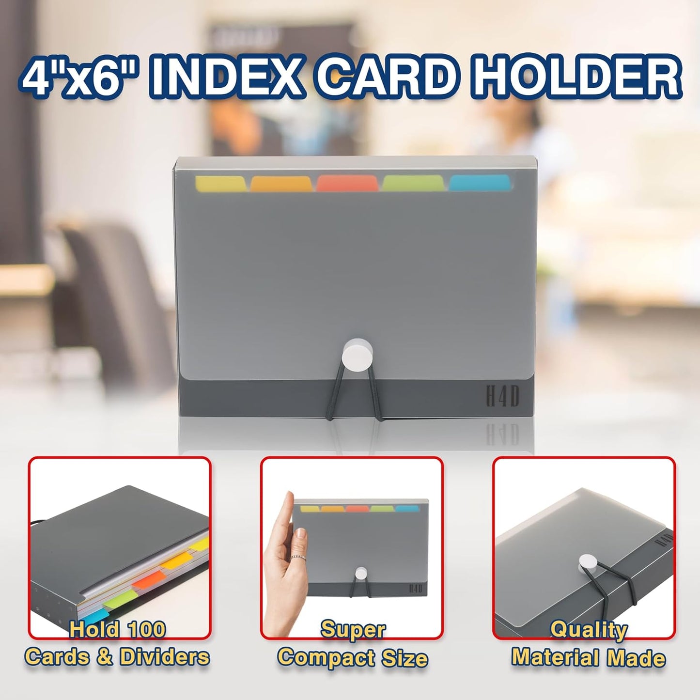 H4D 4x6 Index Card Case with 100 Heavyweight Ruled Index Cards and Dividers, Black