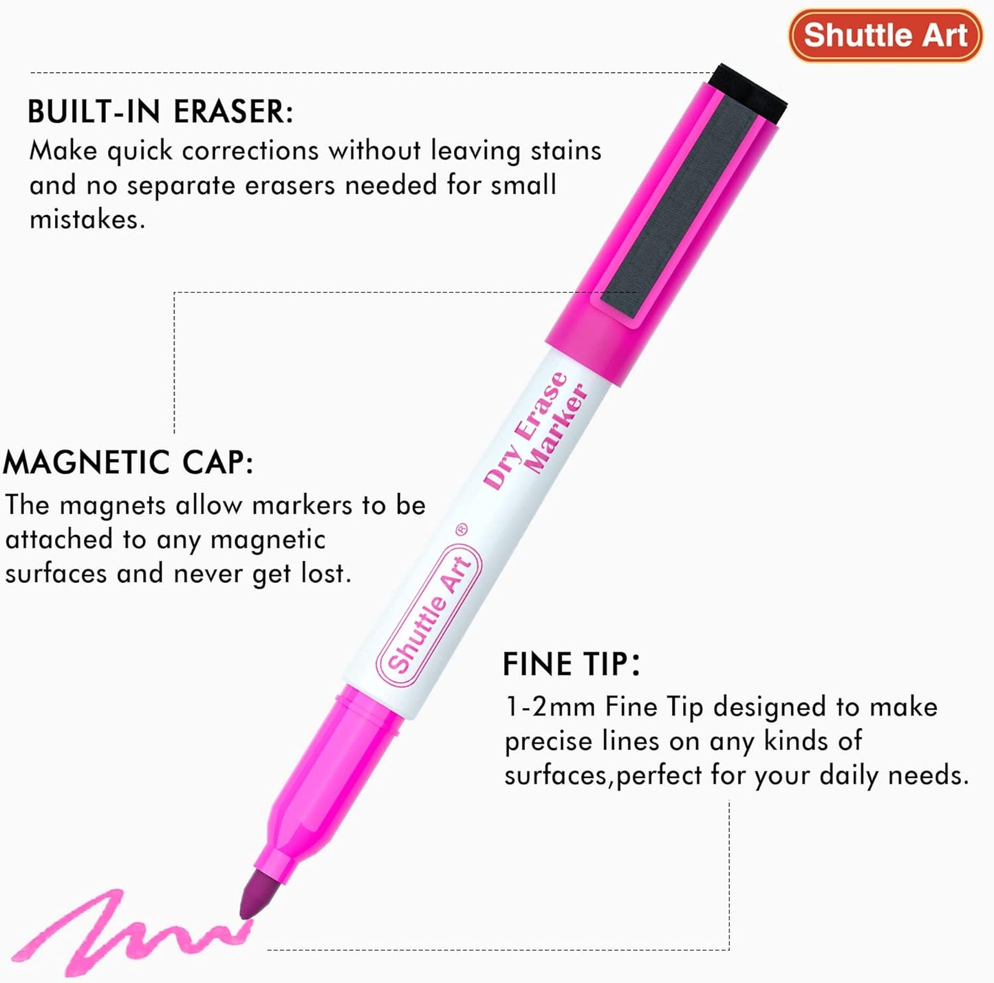 Shuttle Art Dry Erase Markers, 25 Pack 20 Colors Whiteboard Markers,Bundled with 5 Extra Black, Fine Tip Markers for Kids,Perfect for Writing on Dry-Erase Surfaces,School Office Supplies