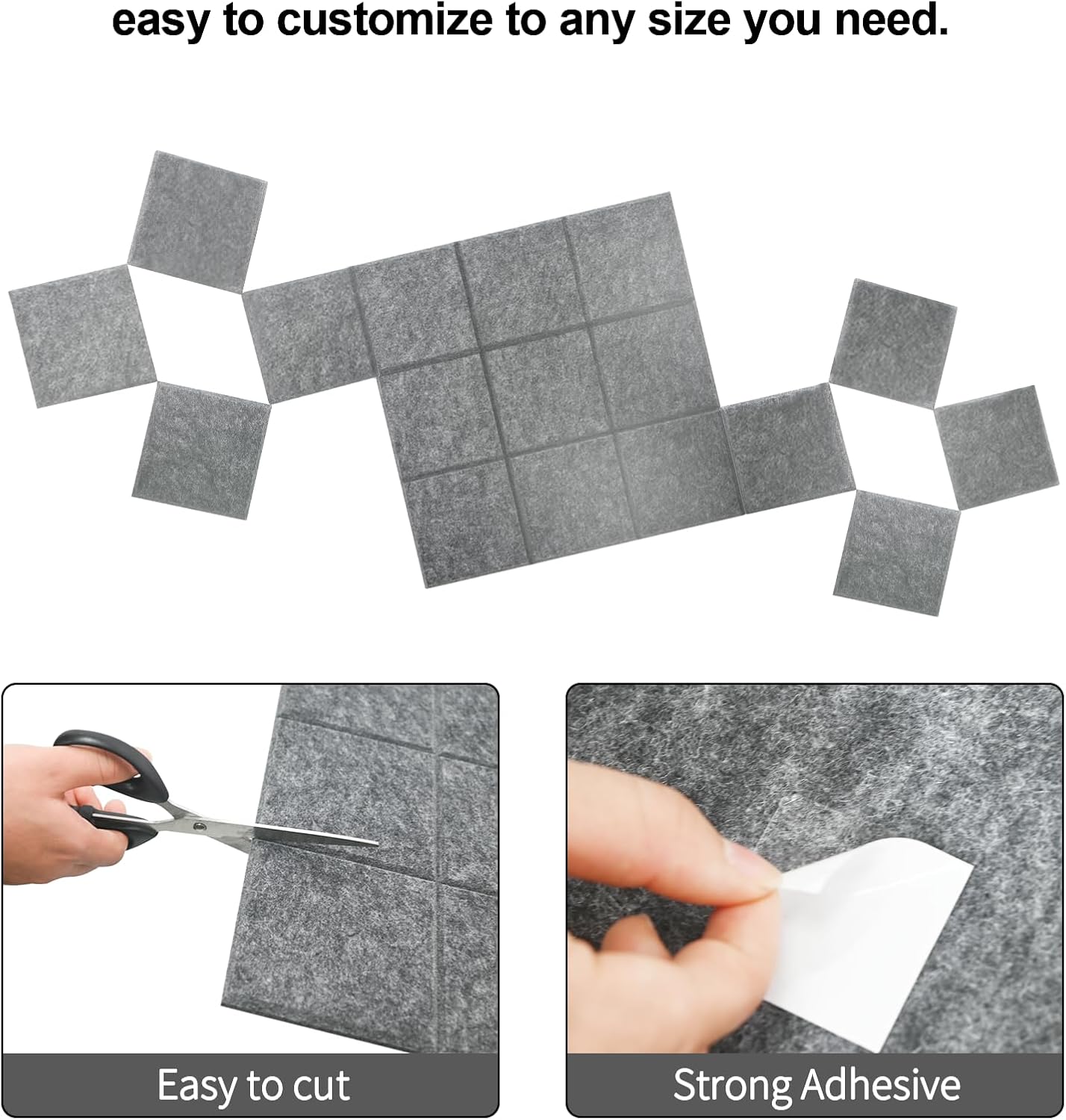 12 Pack Large Cork Board for Walls, 48" X 36" Felt Bulletin Board Tiles with 48 Safe Removable Adhesive Tabs & 60 Push Pin Board Decorative Cork Board Tack Board Wall Organizer for Office - Dark Grey