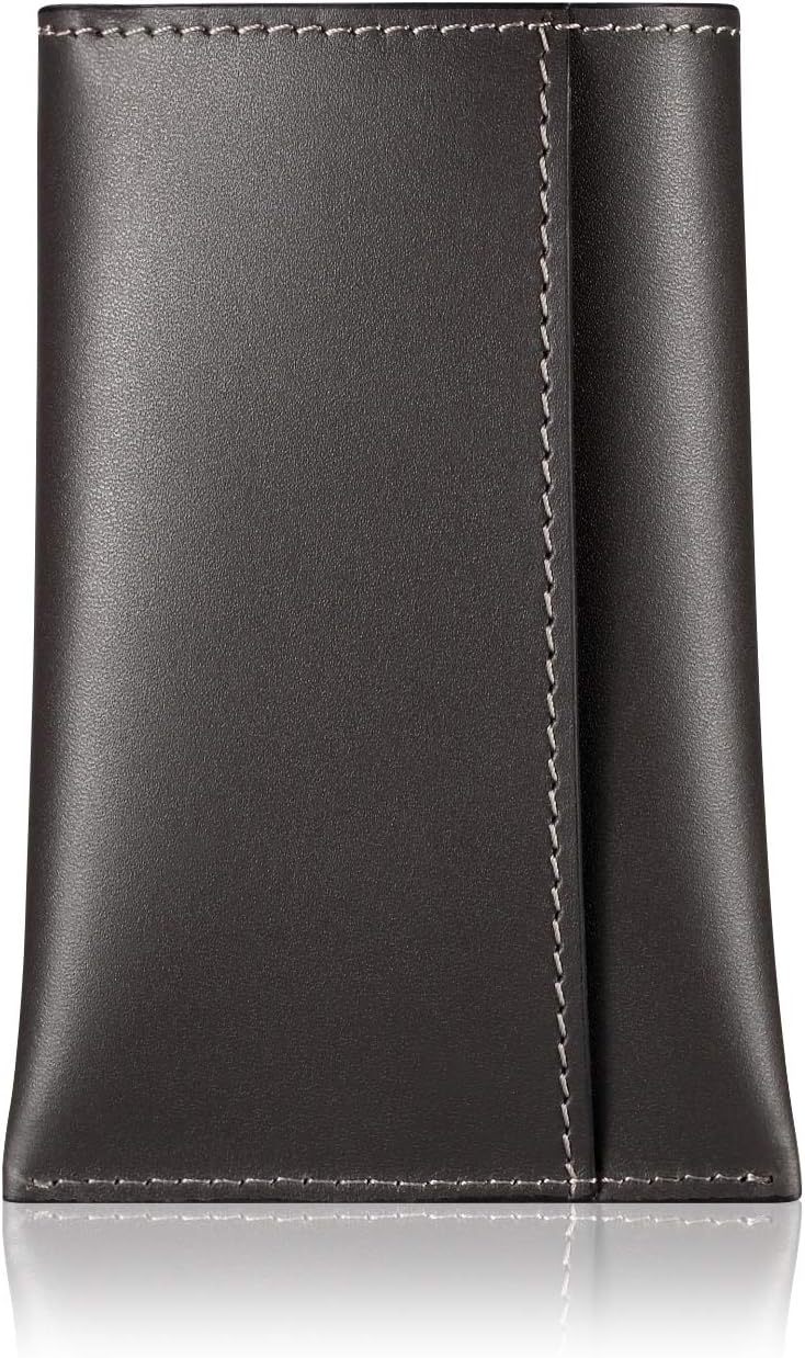 HISCOW Business Card Holder with Flap for Dispensing Cards - Italian Calfskin (Gray)