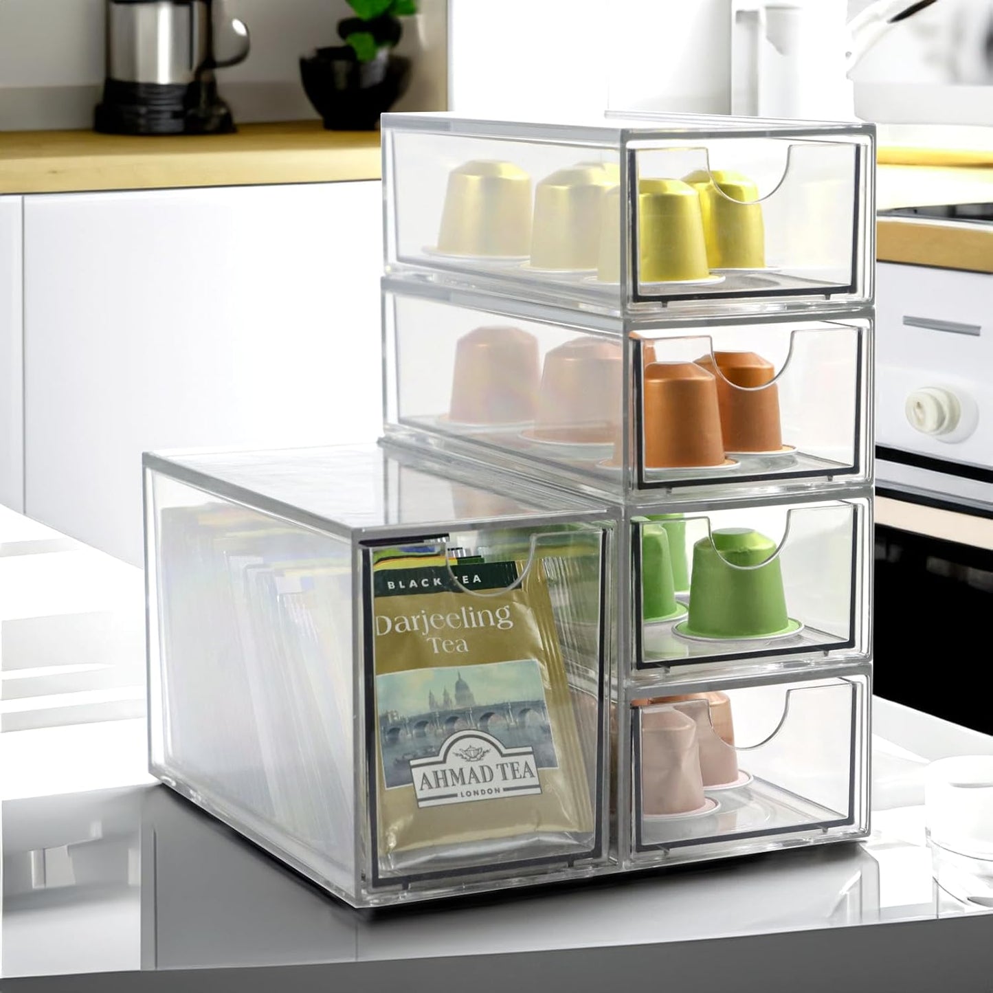 Acrylic Makeup Organizer, Clear Storage Organizer Desktop Stackable Storage Drawers, Plastic Organizer Bins for Makeup, Stationery, Cosmetics, Vanity, Bathroom,Cabinet,Pantry Office Desk (5 Drawers)