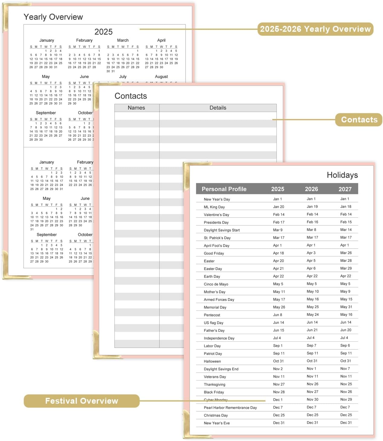 Undated Daily Monthly Planner for 2025 2026 - A5 To Do List with Hourly Schedule, Hardcover Spiral Bound Daily Planner to Increase Focus, Stylish School/Office Supplies, 5.8" x 8.5", Pink