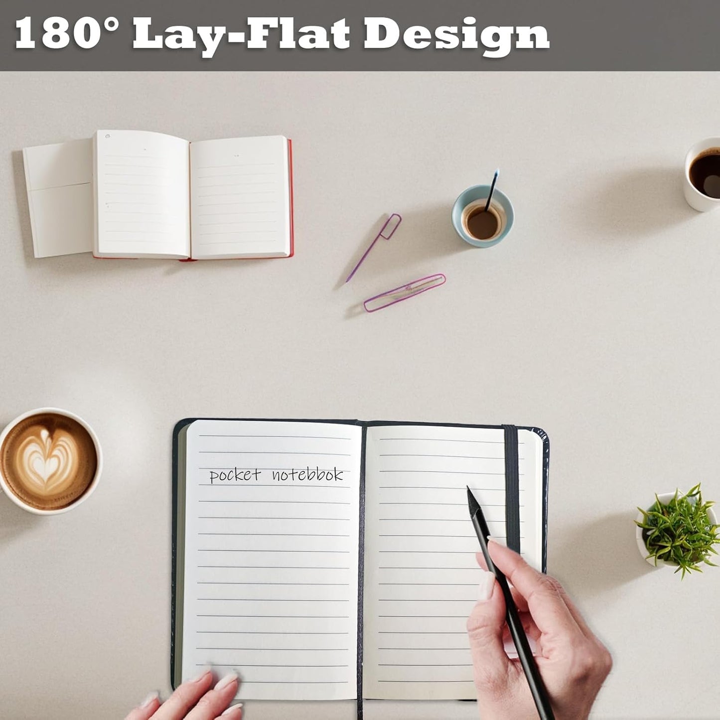 2 Pack Notebook Journal, 160 Pages Pocket Notepad with Waterproof Cover, Mini Memo Pads for Home, School, College, Office, Work, Travel (Black)