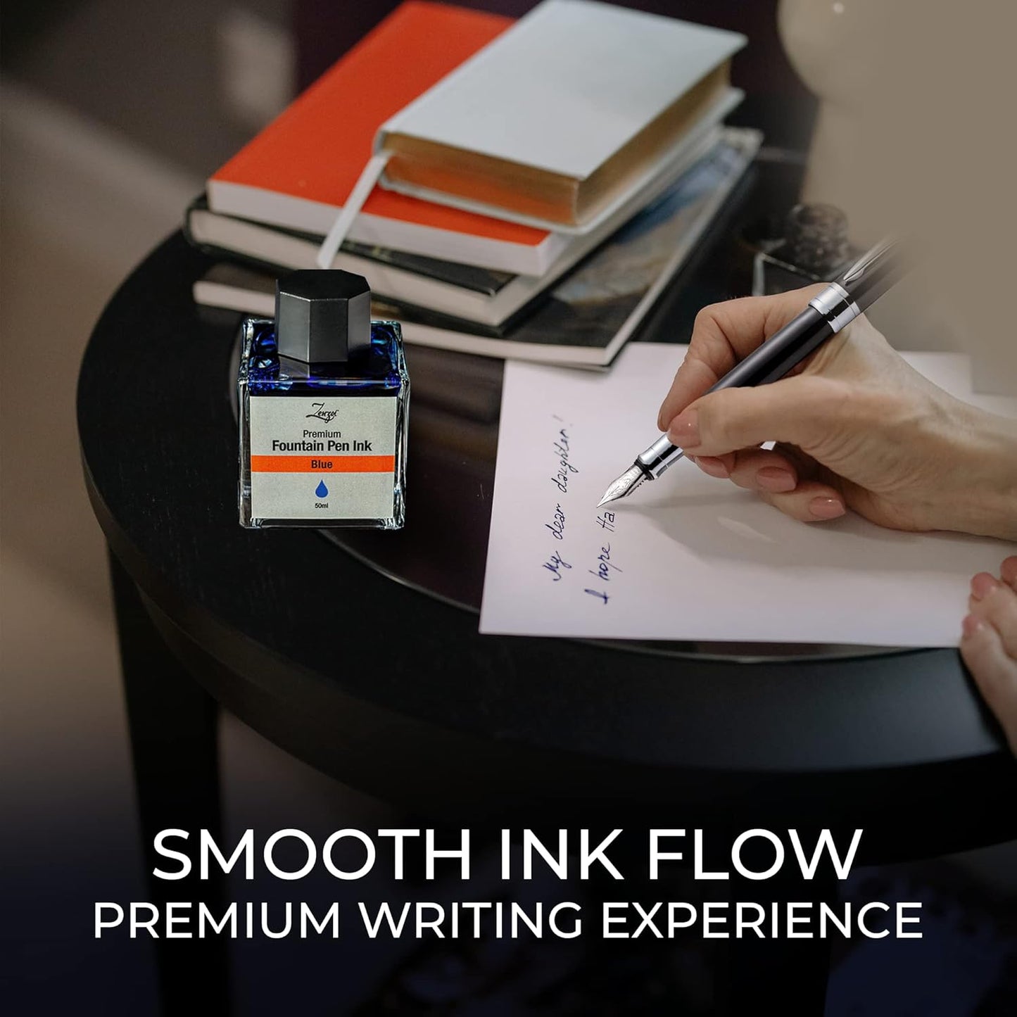 ZenZoi Fountain Pen Ink Bottle - Blue 50ml Bottle - Quick Drying, Smooth Writing, Rich Color - Glass Bottle - Ink for Fountain Pen Bottle (Blue)