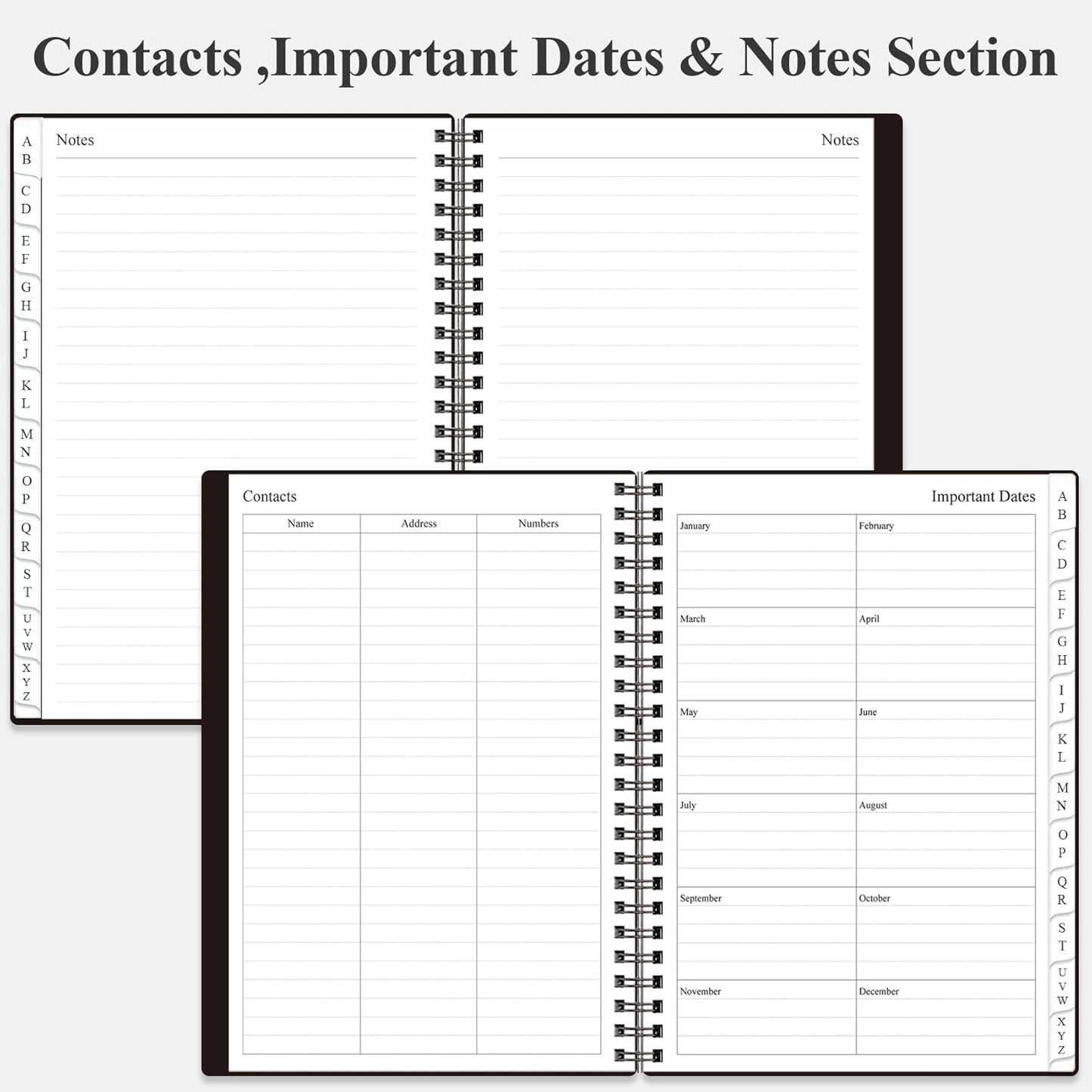 Address Book with Alphabetical Tabs - A5 Telephone & Address Book with Address Contacts, Special Date, Phone, Birthday & Internet Login Password for Home and Office, 6.2" x 8.5", Black