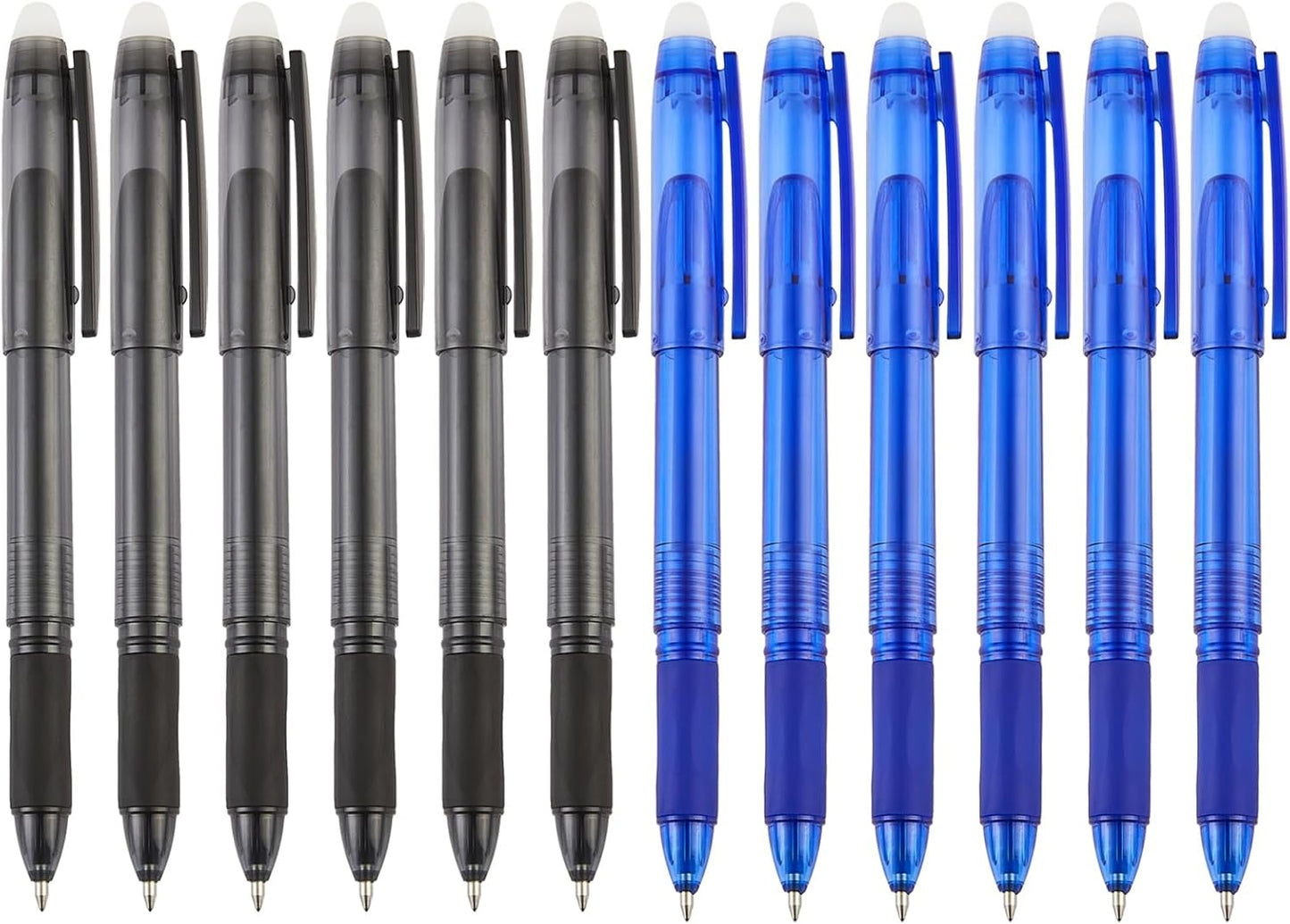 Volcanics Erasable Gel Pens, 0.7mm Fine Point Gel Erasable Ink Pens with Eraser - Rocket Book Pens, Black and Blue, 12 Pack, Smooth Writing Pens Pencil-Like Precision for Home School & Office