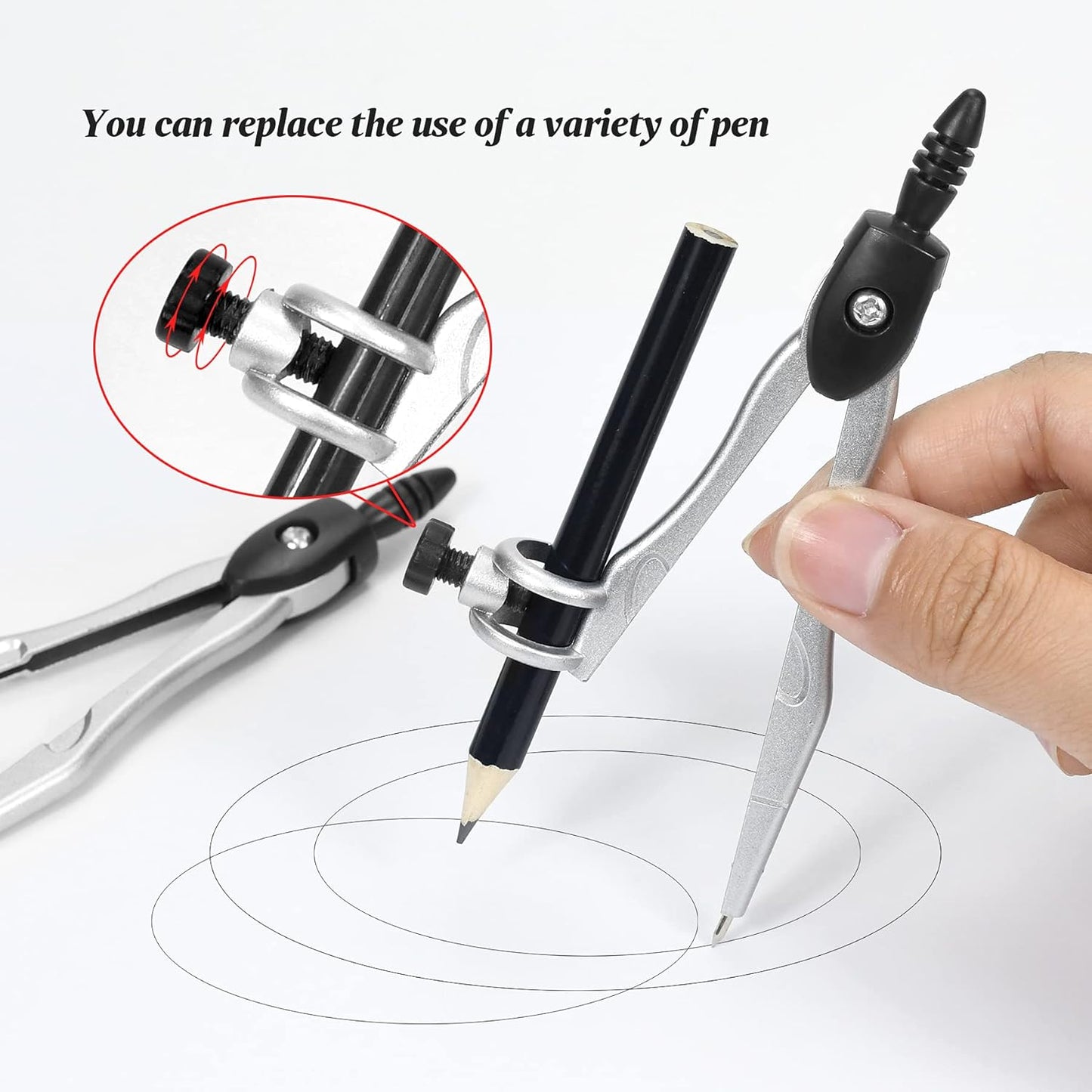 Math Geometry Kit Sets 10 Piece Student Supplies with Shatterproof Storage Box,Includes Rulers,Protractor,Compass,Eraser,Pencil Sharpener,Lead Refills,Pencil,for Drafting（Black）