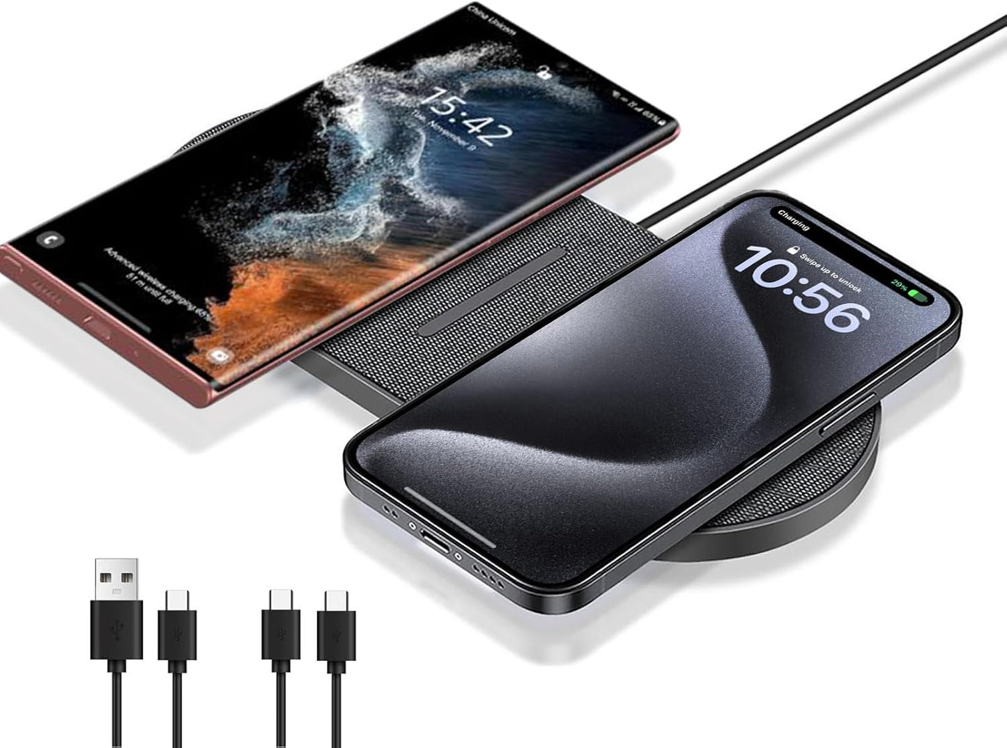 40W Wireless Charging Pad, Dual 20W Fast Wireless Charging Mat for iPhone 16 15 14 13 12 11/Pro/Pro Max/SE/X/XS,Apple Airpods 4/3/Pro,15W Wireless Charger Station for Samsung Galaxy/Note/Bud+