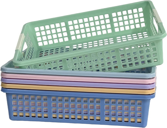 6 Pack Plastic Turn in Paper Trays for Classroom, Colorful Storage Bin Basket Organizers for School Supplies, Classroom Organization and Storage Tray Holds 4A Paper (Mixed Color)