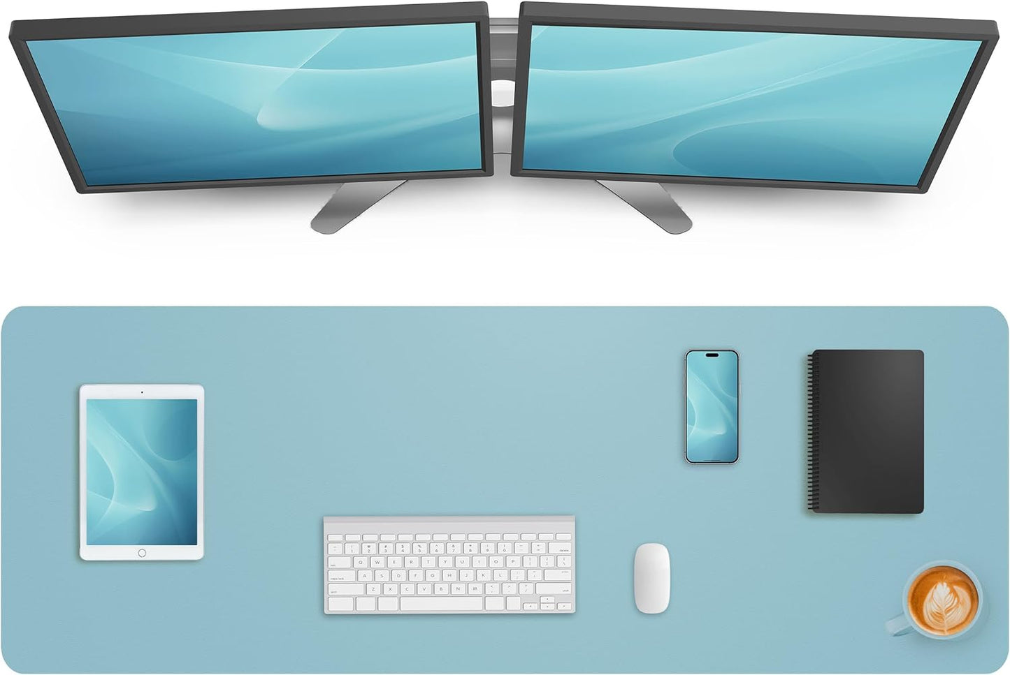 AFIING Leather Desk Pad Protector,Mouse Pad,Office Desk Mat, Non-Slip PU Leather Desk Blotter,Large Desk mat,Waterproof Keyboard mat for Office/Home/Decor (Light Blue,48"" x 17"")