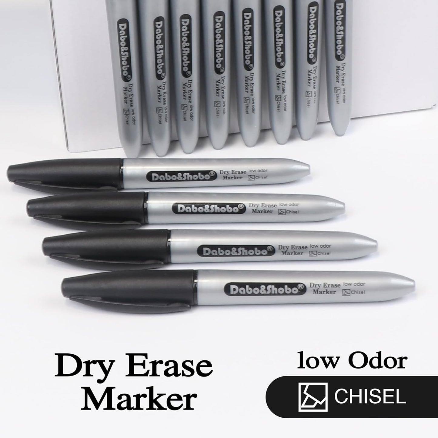 Dabo&Shobo Dry Erase Markers, 100 Count Black Whiteboard Markers, New Barrel Color, Low Odor, Chisel Tip, Suitable for School, Office, or Home