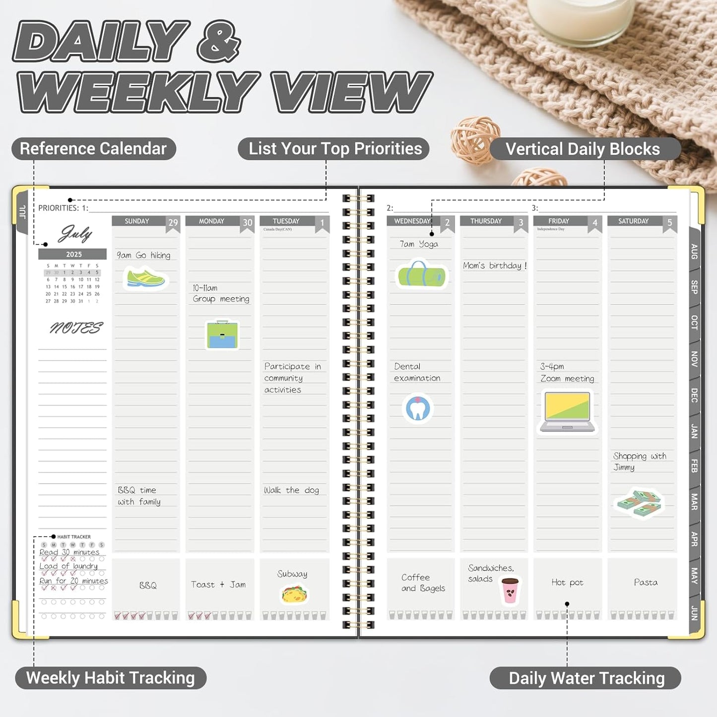 Academic Planner 2025-2026 (8.5" x 11") - Weekly & Monthly Planner (Jul. 2025 - Jun. 2026), Column View Calendar Organizers, Hardcover Agenda Book with Tabs for Office & School, Black