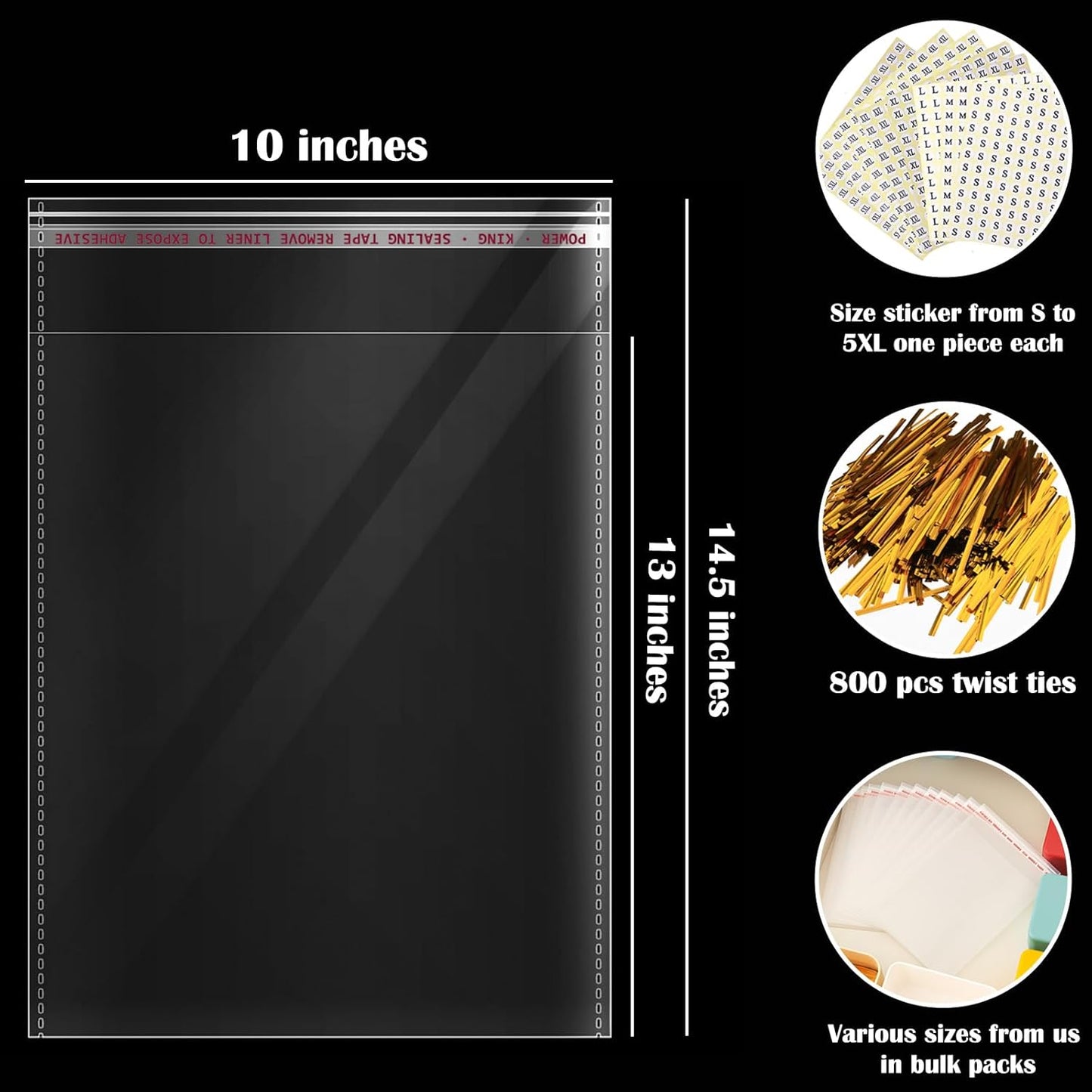 10" x 13" Large Clear Resealable Cellophane Bags 300 pcs, Self-sealing Clear Bags for Packaging Products Self-adhesive Cello Bags for Clothes, T-shirts, Pants and Gifts, 300 ct in Bulk