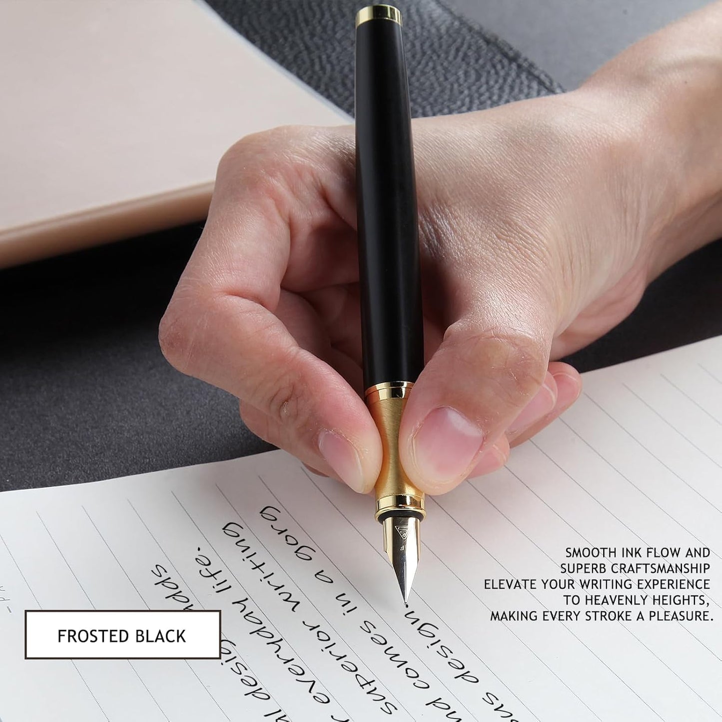 Fountain Pen, luxury pens Fine point smooth writing for journaling fancy pen with Gift Case 8 black ink cartridges an EF nib an ink converte nice pens writer gifts-Matte Black