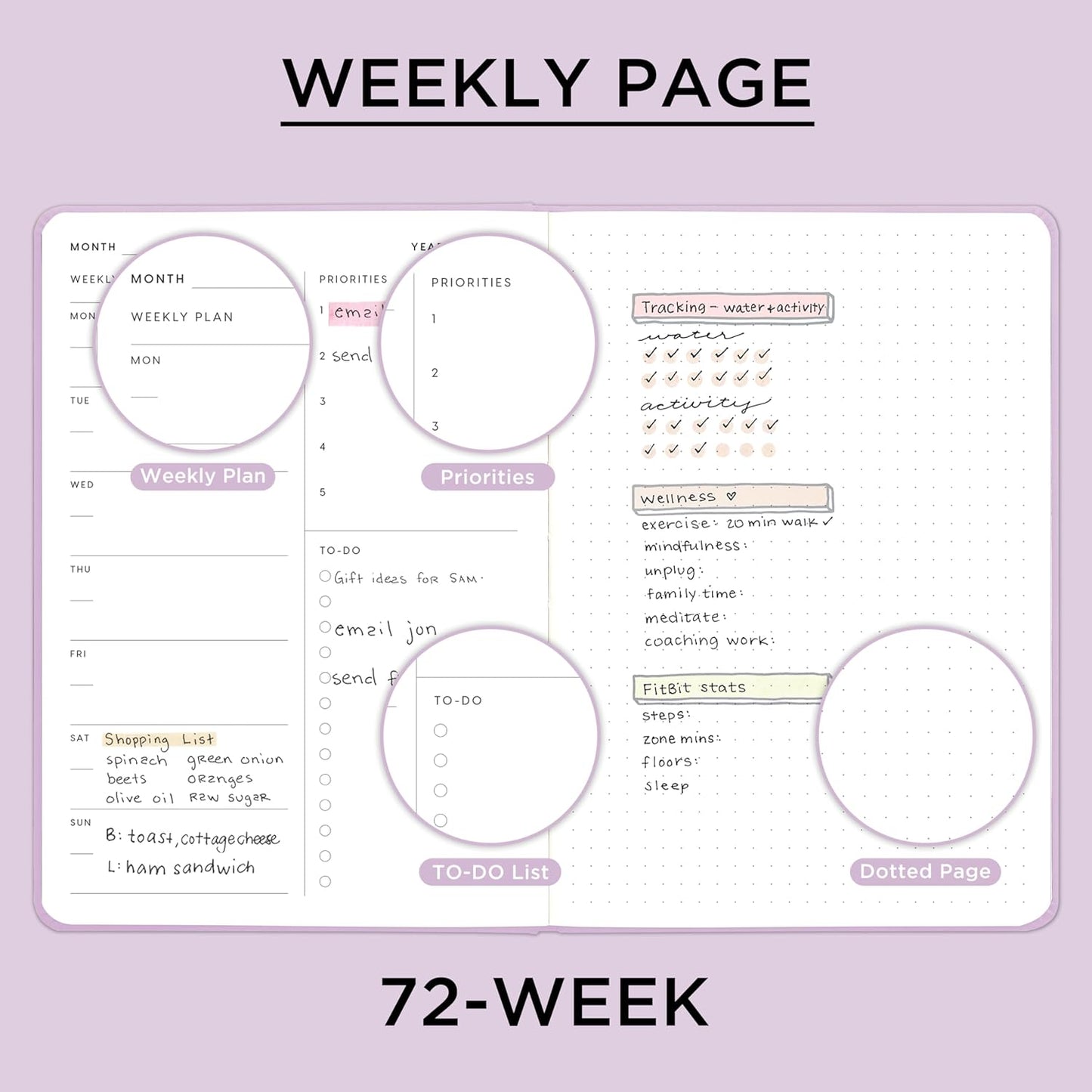 And Per Se Undated Academic Planner, A5 Weekly Calendar Planner, 72 Weeks Hardcover to Track Goals, Teacher Student Planning Book with Monthly Tab Stickers & Back Pocket (Lavender)