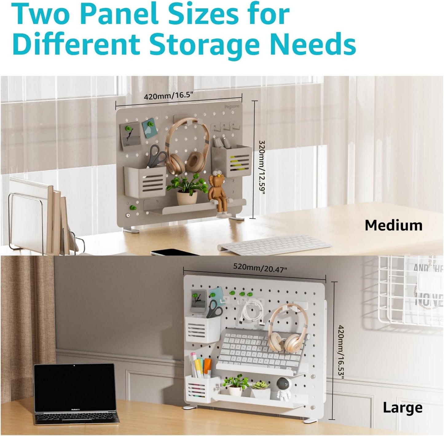 Clamp-on Desk Pegboard, Desk Organizer for Office Gaming Home, Magnetic Metal Peg Board with 15 Accessories, Privacy Panel for Office, 20.4" x 16.5", Large, White