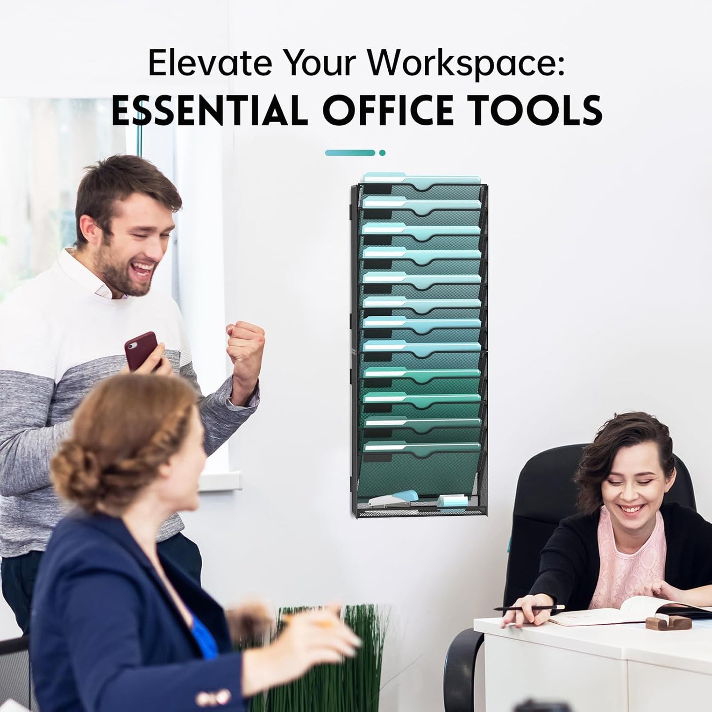 SUPEASY 13-Tier Wall File Organizer, Hanging Wall Files for Papers, Folders, Magazines, Wall Organizer for Clipboard, Assembly Needed, Black, 2 Pack