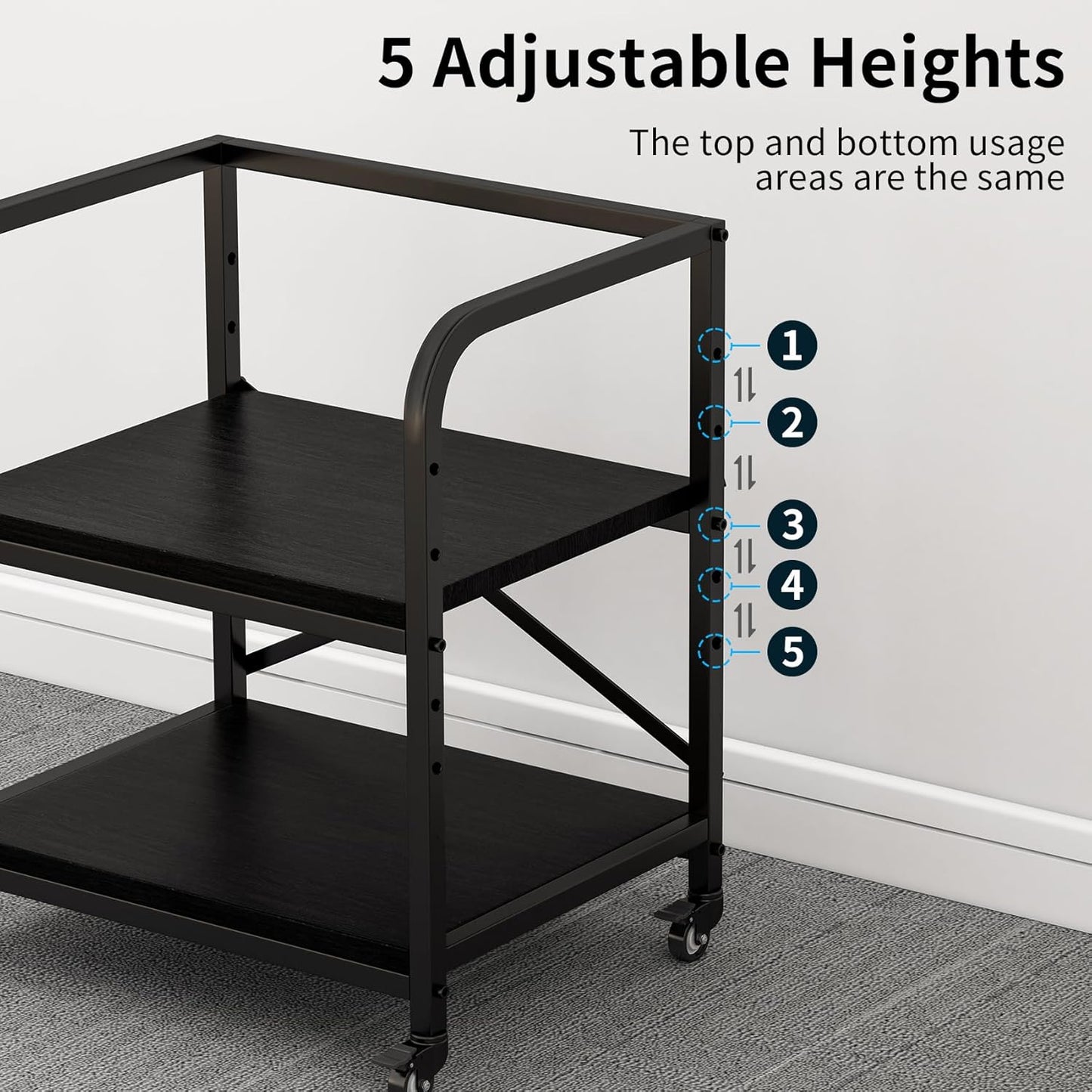 2 Tier Large Printer Stand, 20 x 20 Inches Printer Table with Storage Shelf, Rolling Printer Cart with Wheels for Home Office, Scanner Fax (Black)