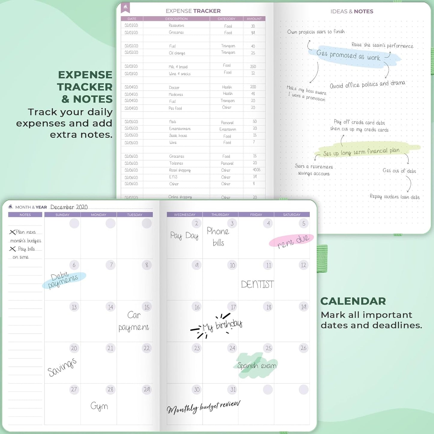 Clever Fox Bi Weekly Budget Planner – Undated Financial Organizer Book – Expense Tracker, Budgeting & Bill Notebook, A5 (Mint Green)