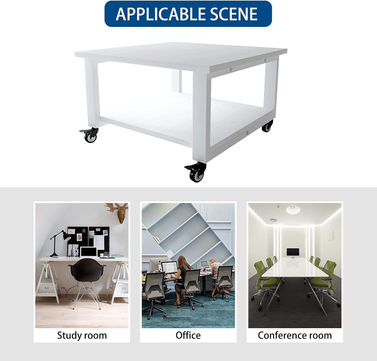 Natwind 2 Tier Laser Printer Stand,19.7''x19.7''x12.6'' Large Printer Table Copier Stand Under Desk,Heavy Duty Rolling Cart with Paper Storage Shelf,Printer Holder on Wheels for Home Office (White)