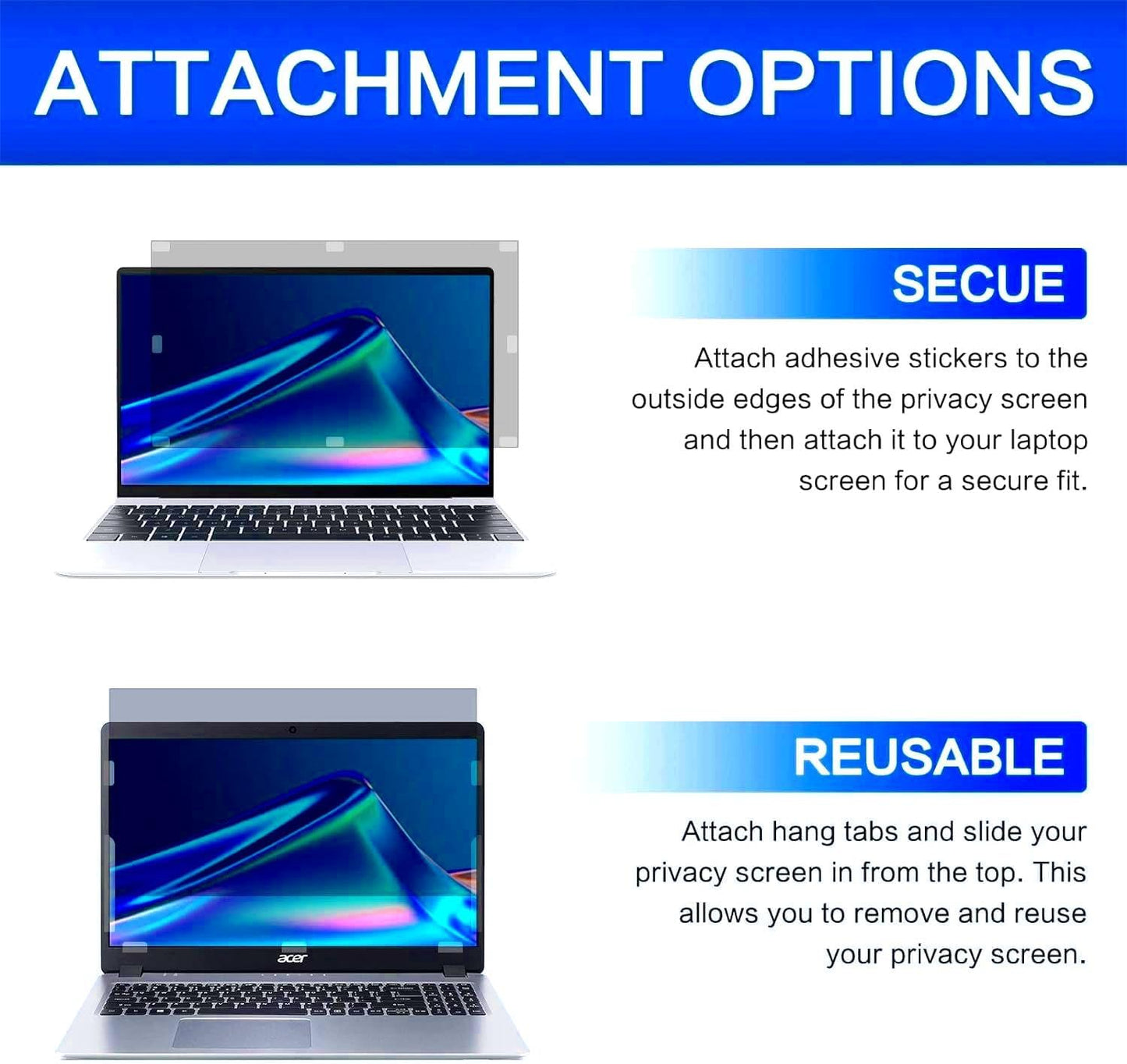 12.5 Inch 16:9 Computer Privacy Screen Filter for Monitor - Privacy Shield and Anti-Glare Protector