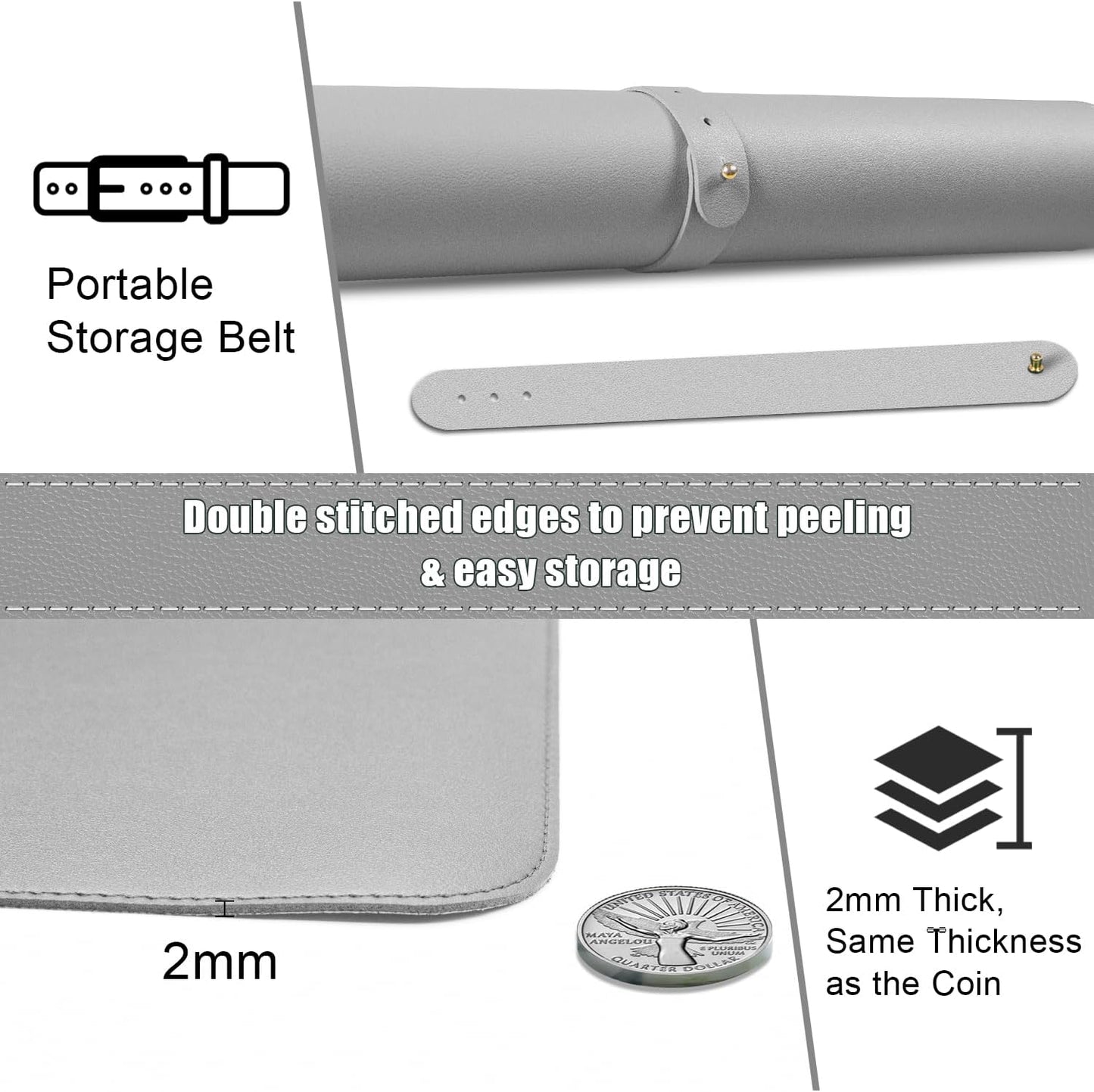 BLESWIN Large Desk Pad 35.4"" x 17"", Non-Slip Desk Mat with PU Leather & Natural Cork, Waterproof Writing Desk Natural Cork, Computer Mat Desk Protector for Office Home, Light Grey