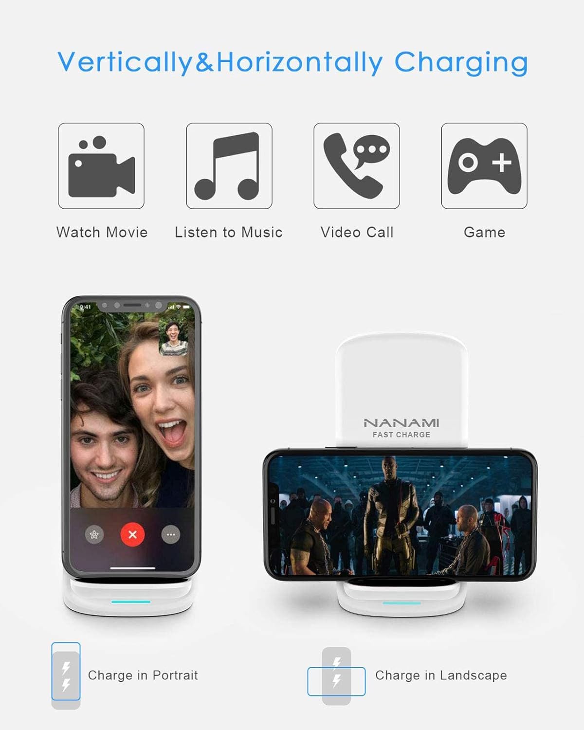 NANAMI Upgraded Fast Wireless Charger, Qi-Certified Wireless Charging Stand for iPhone 16/16 Plus/16 Pro/16 Pro Max/15/14/13/12/12 Pro & Qi Charger for Samsung Galaxy S24/S24 Ultra/S23/S22/S21/S20