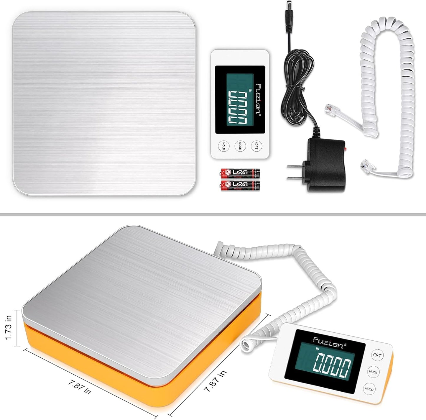 Fuzion Shipping Scale - Digital Postal Scale 110LB x 0.1oz, Large LCD Display, 5 Units, Scale for Packages, Postage - Dual Power Supply (Batteries & Adapter)