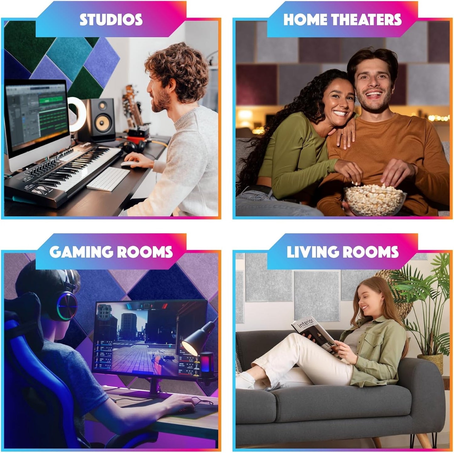 Sonic Acoustics 18-Pack Soundproof Wall Panels,Self-Adhesive Acoustic Panels,High-Density 12x12x0.4 Inch Sound Absorbing Wall Panels for Home, Office, Studio & Recording Rooms (White Square)