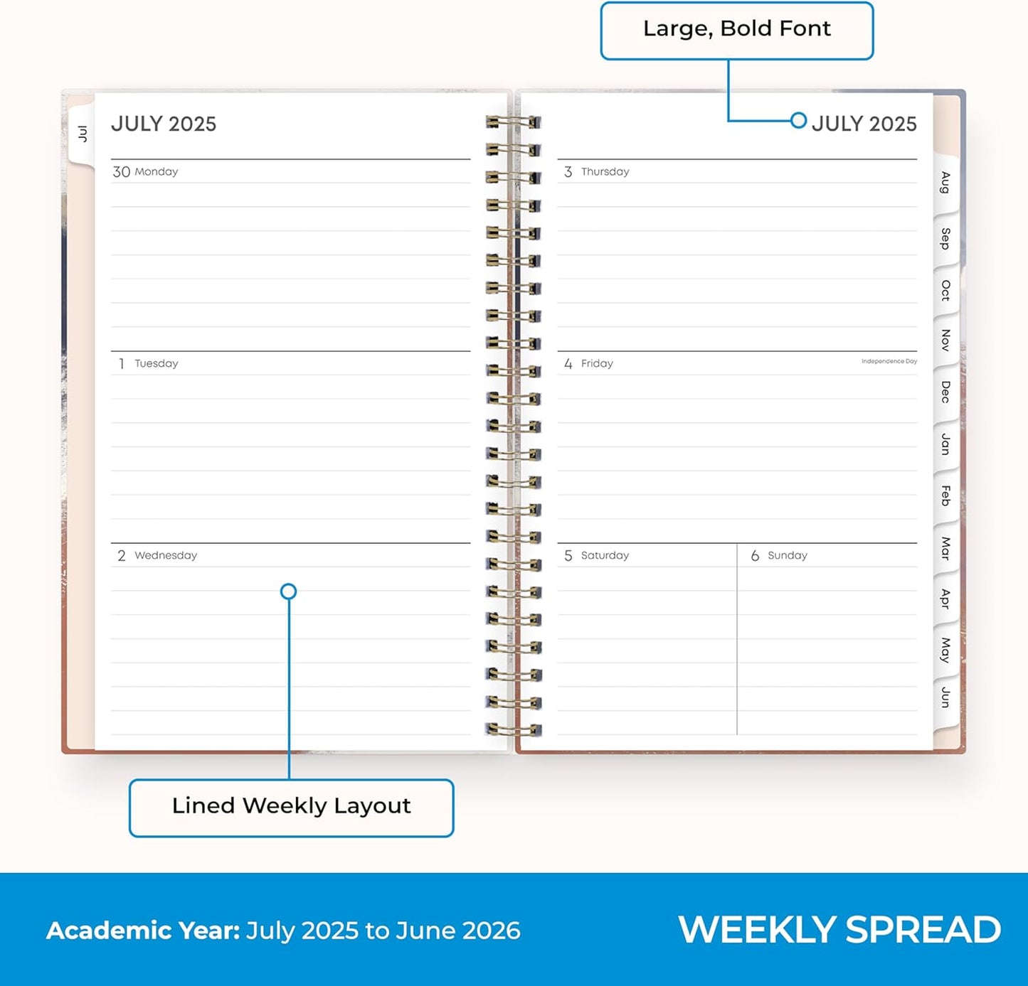 Blue Sky 2025-2026 Academic Year Weekly and Monthly Planner Calendar, July 2025 - June 2026, 12-Month, 5" x 8", Hard Cover, Wirebound, Storage Pocket, Laminated Tabs, Stickers, Ansel