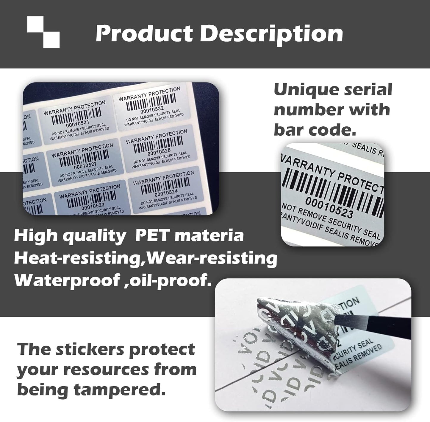 160pcs Tamper Evident Barcode Stickers with Individual Serial Number Security Warranty Void Sticker,Sealing Label for Package(1.6x0.8 inches,Silver)