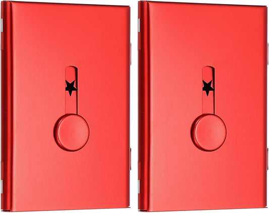 PATIKIL 2 Pcs Business Card Holder, Thumb Drive Business Card Holder Portable Business Card Holders Alloy Slide Out Card Case for Business Meeting, Red