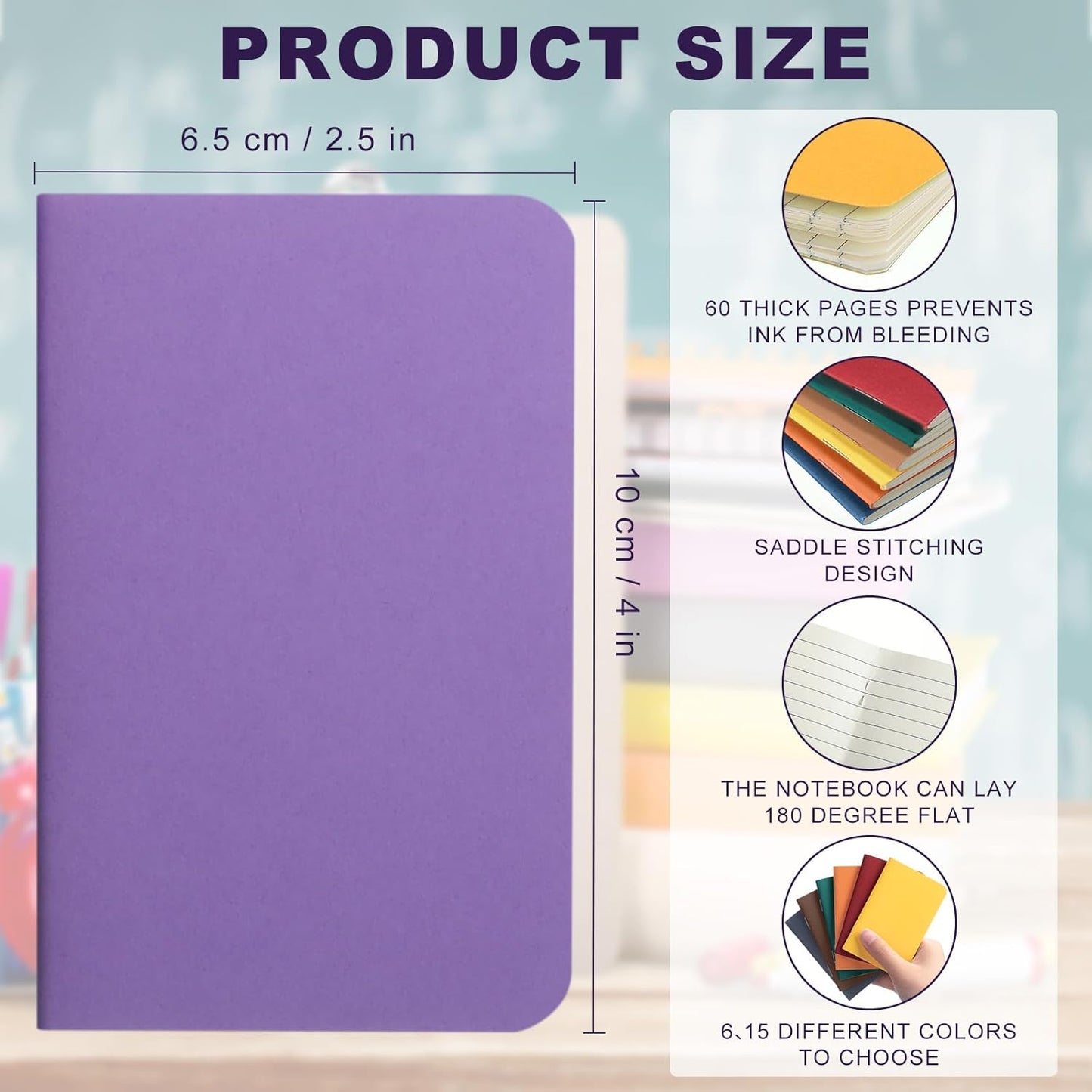 Lincia Bulk Pocket Notebook 2.5" x 4" Mini Notebooks First Day of School Small Wallet Notebooks Tiny Colored Purse Journals Lined Notepad for Kids Student Back to School Supplies(Classic Color,30 Pcs)