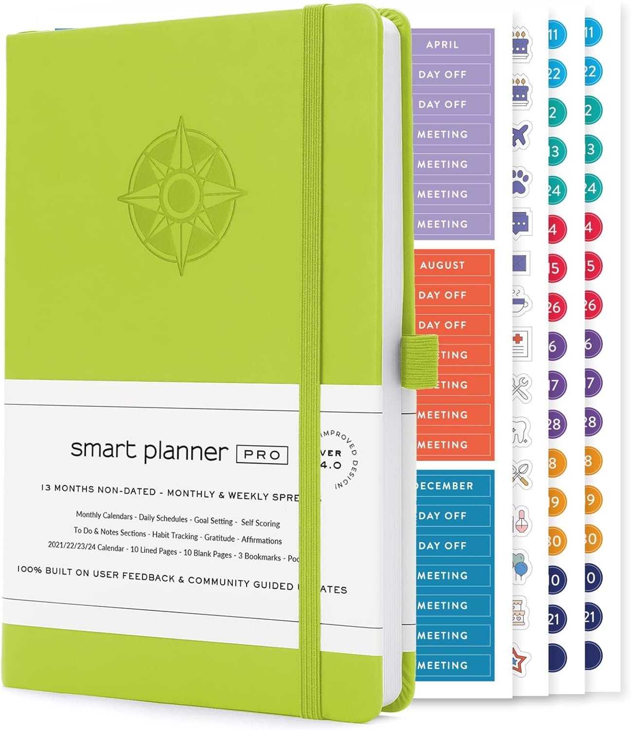 Smart Planner Pro – Undated Daily Planner – Small A5 – Achieve Goals & Increase Productivity – Weekly, Monthly, Work Sections, Organizer Diary with Back Pocket, 3 Satin Bookmarks & Pen Holder