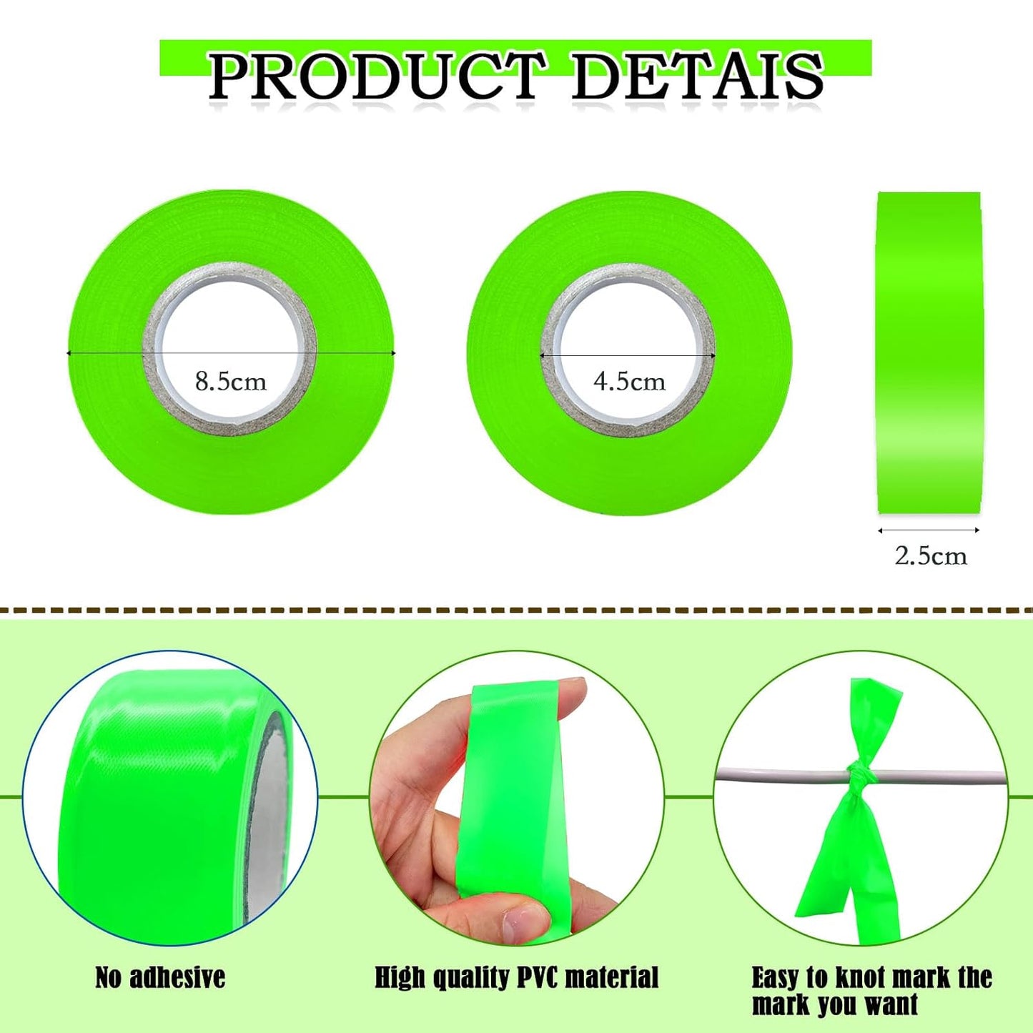 10 Pack Green Flagging Tape, Non-Adhesive Plastic Ribbon Neon Marking Roll,1inch*2000ft, Marking Tape for Tree Marking, Hunting, Boundaries and Hazardous Areas,Trail Marking
