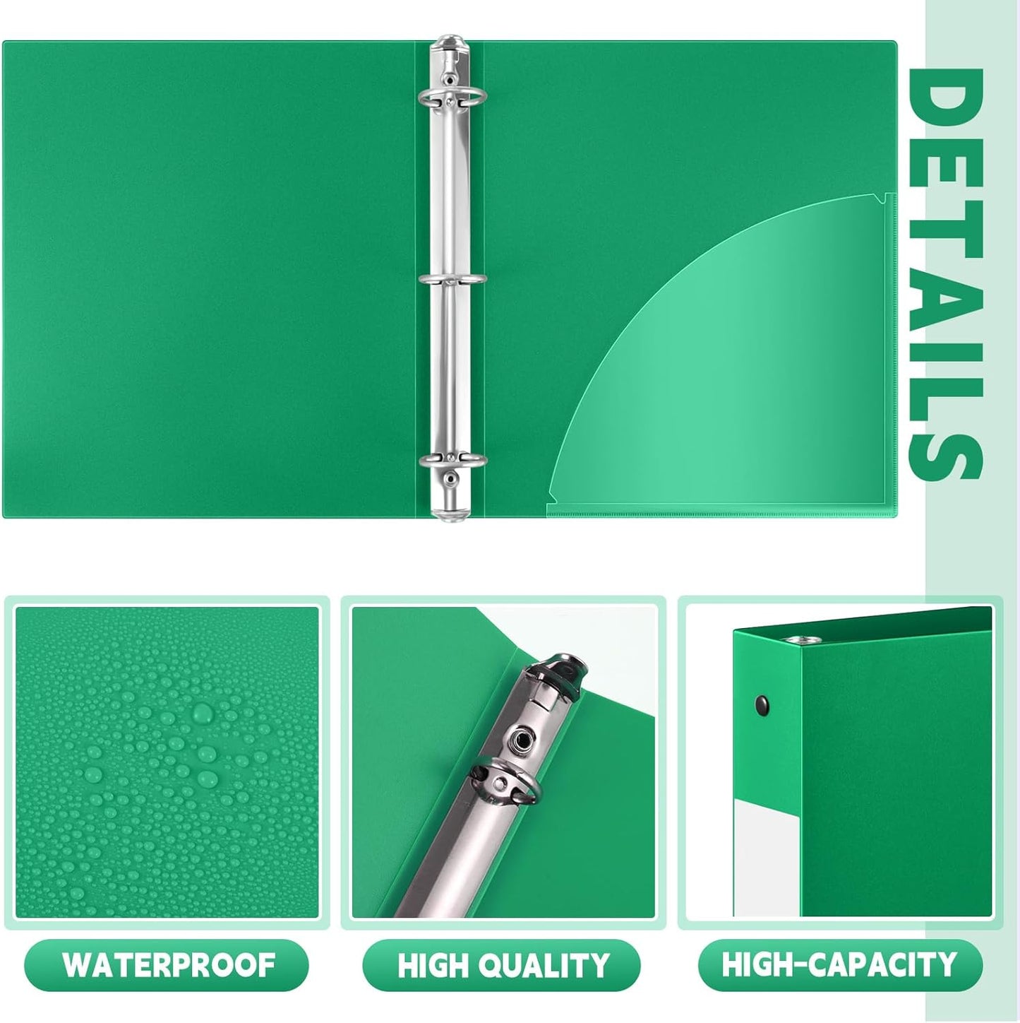 12 Pcs 1 Inch 3 Ring Plastic Binder Flexible Binders Bulk Fits Letter Size 8.5'' x 11'' Paper Holds up to 225 Sheets with 1 Pockets Versatile Binder for School Office Home (Green)