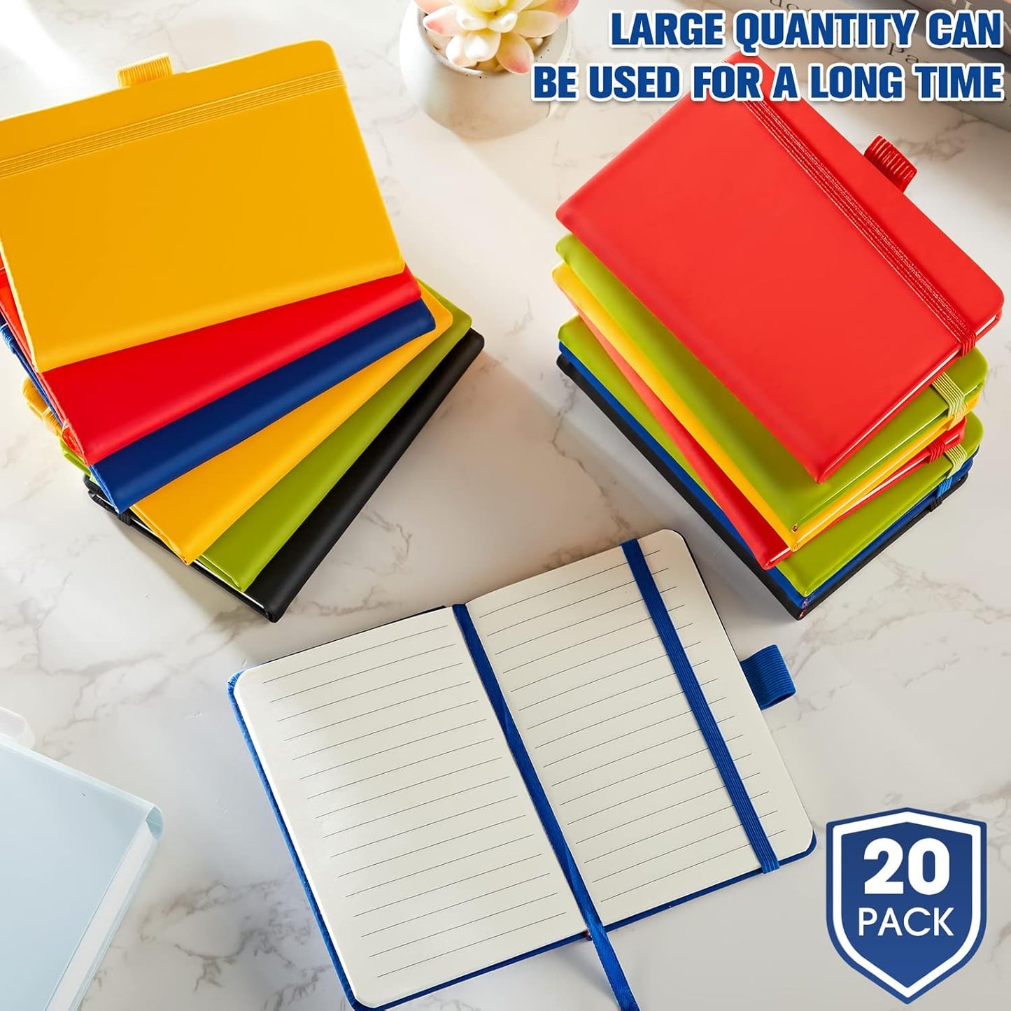 Laumoi 20 Pack Pocket Notebook Journals 3.7" x 5.7" Hardcover Small Mini Pocket Notebooks with Pen Holder A6 Lined Journal with 100 Gsm Paper(Black, Blue, Green, Red, Yellow)