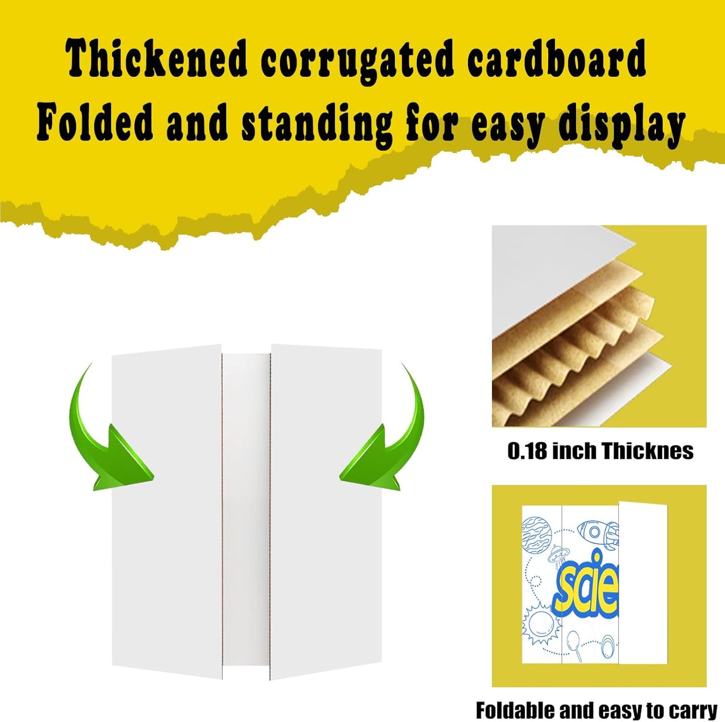 12 Pcs Medium Trifold Poster Board, 26.2" x 17.2" Presentation Board, with Double Sided Tapes and Cardboard, White Corrugated Project Boards/Science Fair/trifold Display Board for School Project