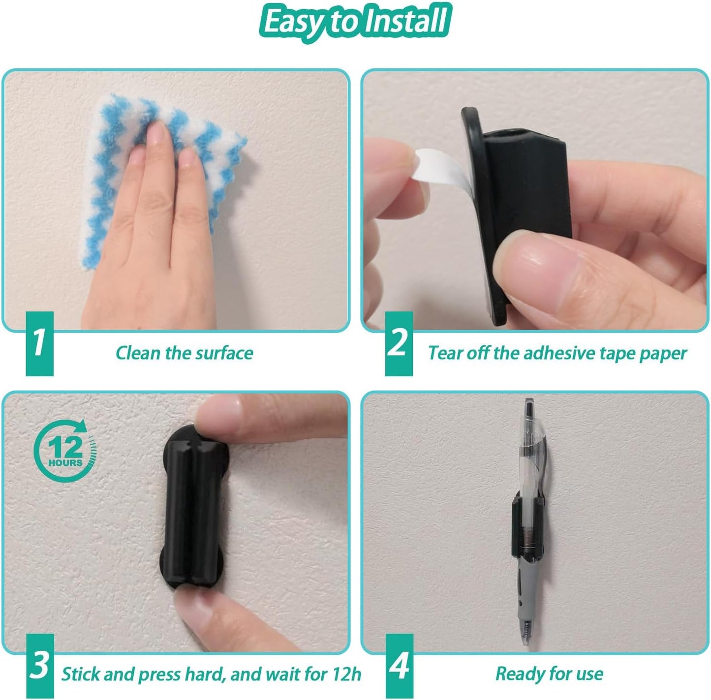 Adhesive Pen Holder for Wall Pencil Holder for Desk Organizer, 6Pack Silicone Pen Holders for Clipboard, Marker Holder Sticky Pen Holder for Desk Accessories, Office Supplies (2black+2white+2grey)