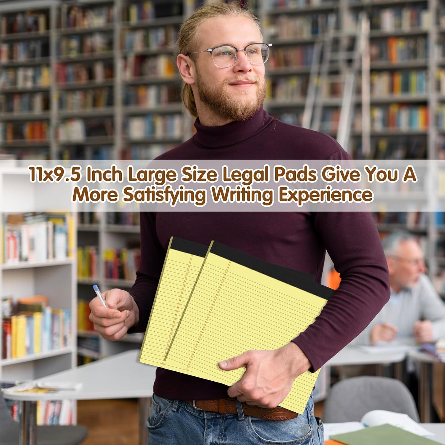 11" x 9.5" Legal Pads College Ruled Notepad 2 Pack White & Yellow Colored Note Pads 30 Sheets Lined Paper Pads 80 GSM Legal Pad 9/32 Inch Writing Pads with Sturdy Back for School, Office, Home