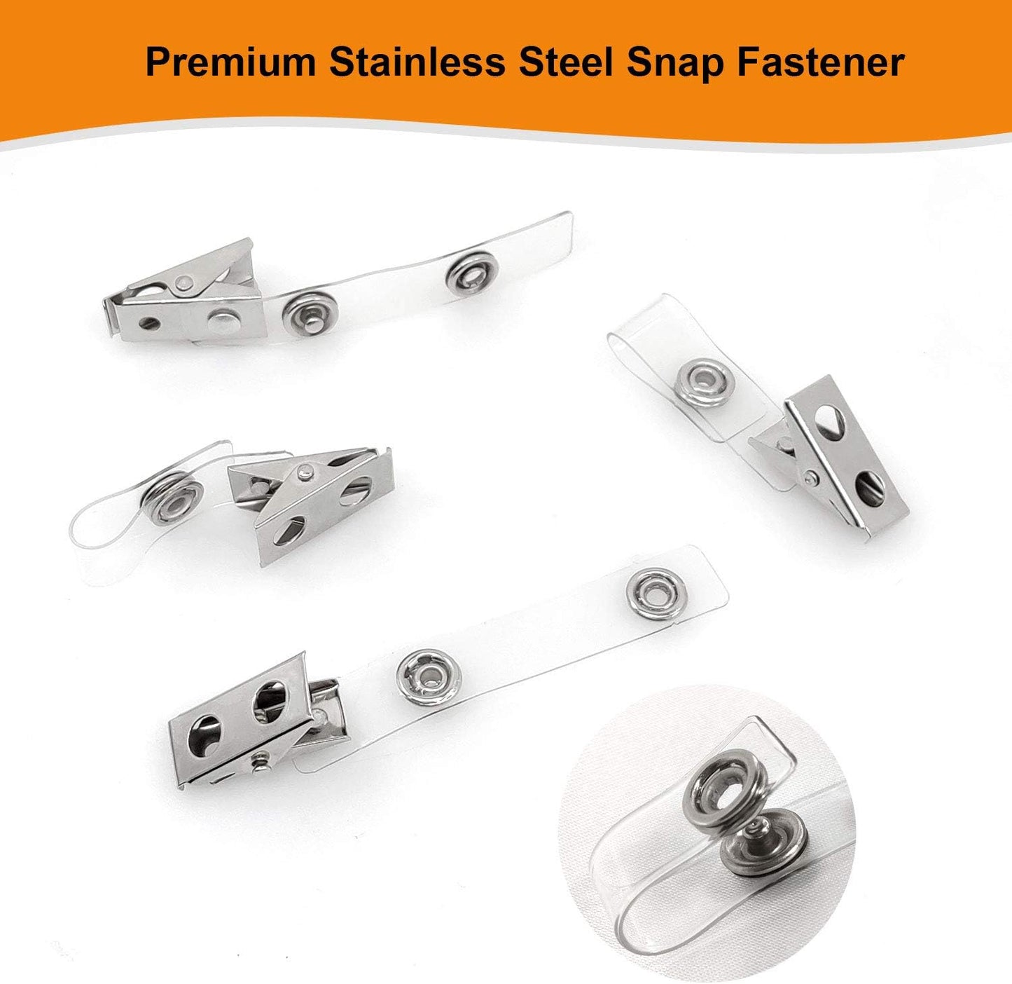 Fushing 250Pcs Metal Badge Clips with Clear PVC Straps for ID Cards and Badge Holders