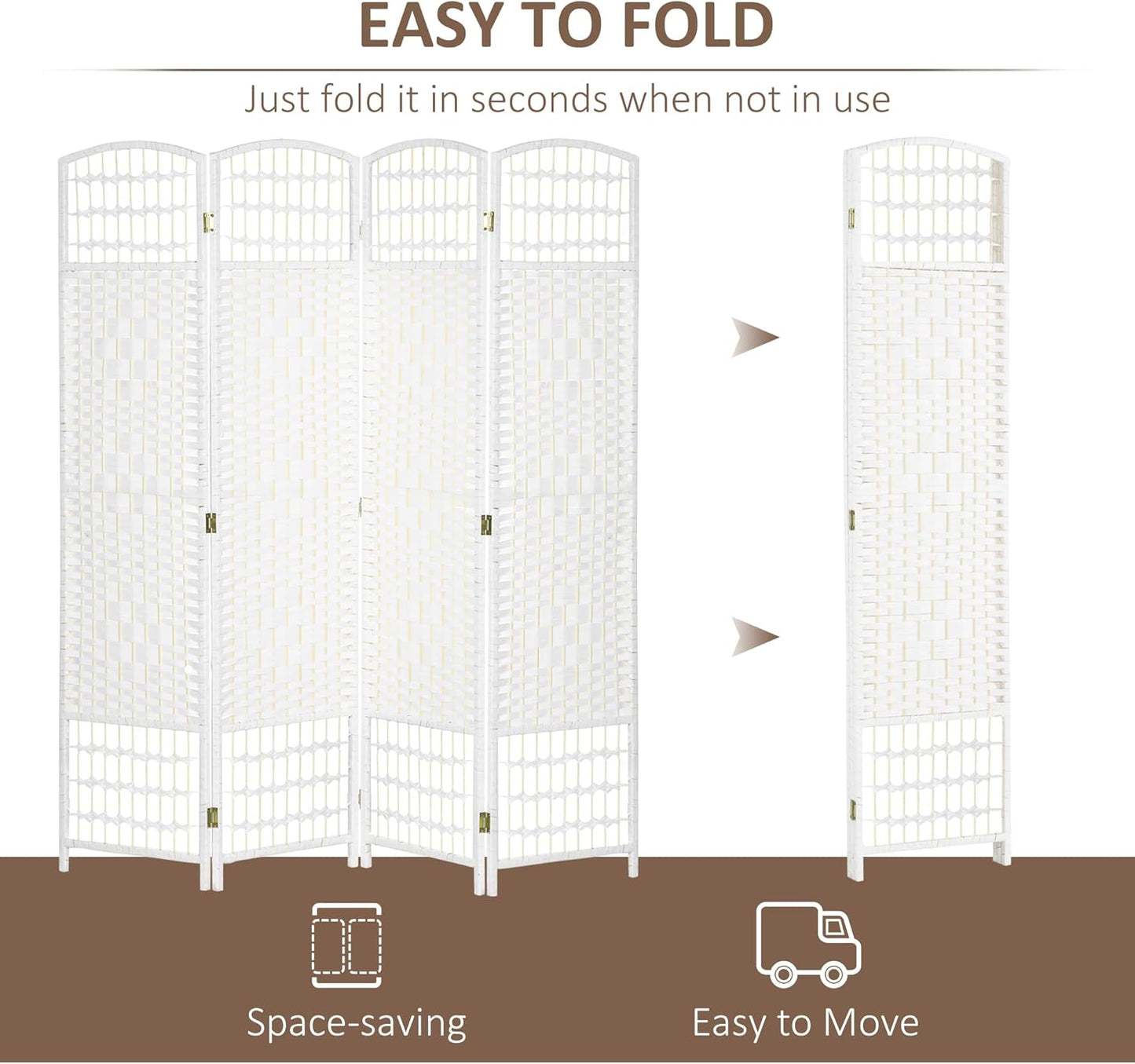 HOMCOM 4 Panel Room Divider, Folding Privacy Screen, 5.6' Room Separator, Wave Fiber Freestanding Partition Wall Divider, White