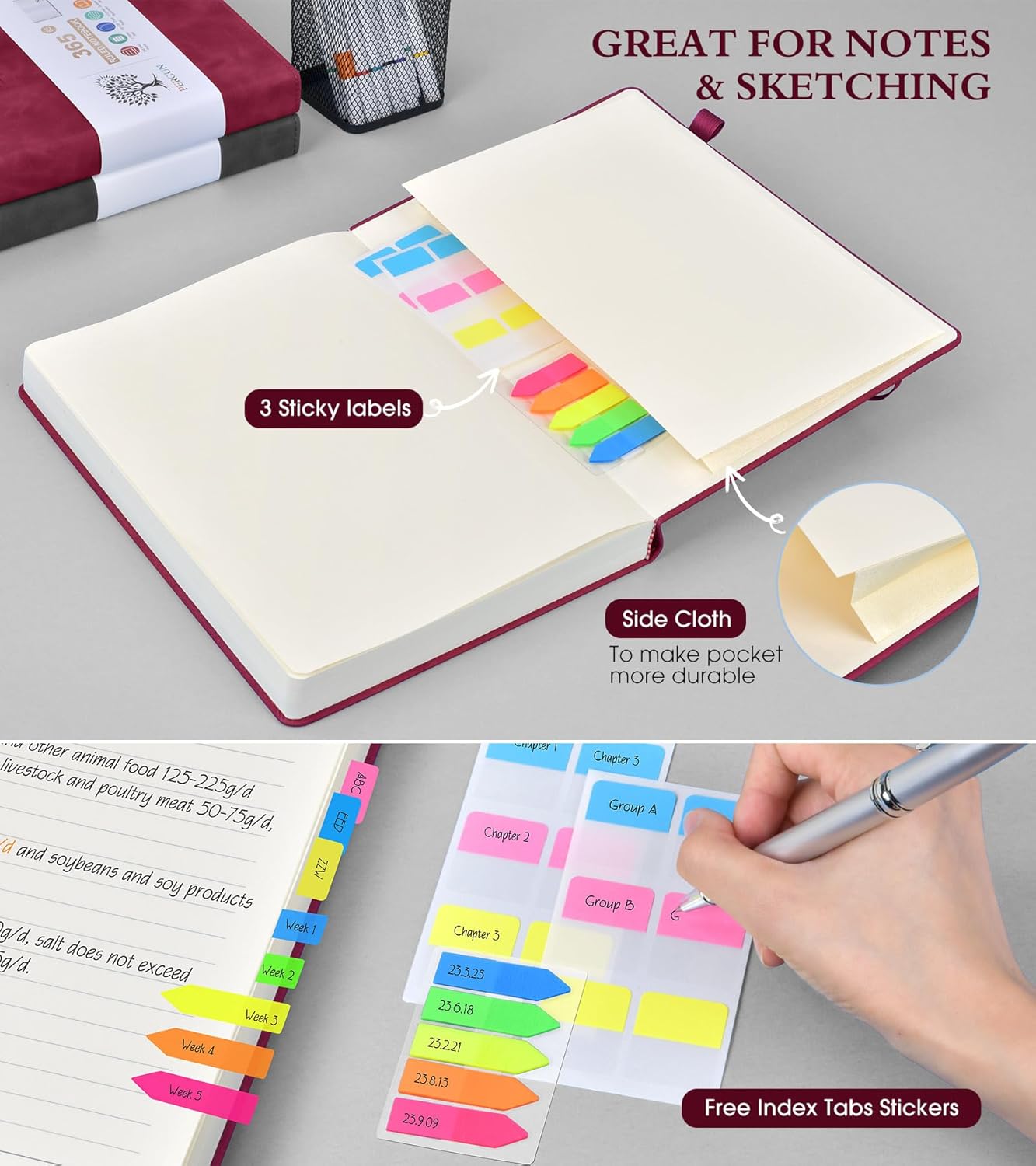 A5 Lined Journal Notebook - 365 Page Leather Journals for Writing Women & Men，Hardcover Notebook with 100Gsm Thick Pages，Daily Diary for Travel, Work，School，Note Taking，College Ruled (5.9" x 8.5")