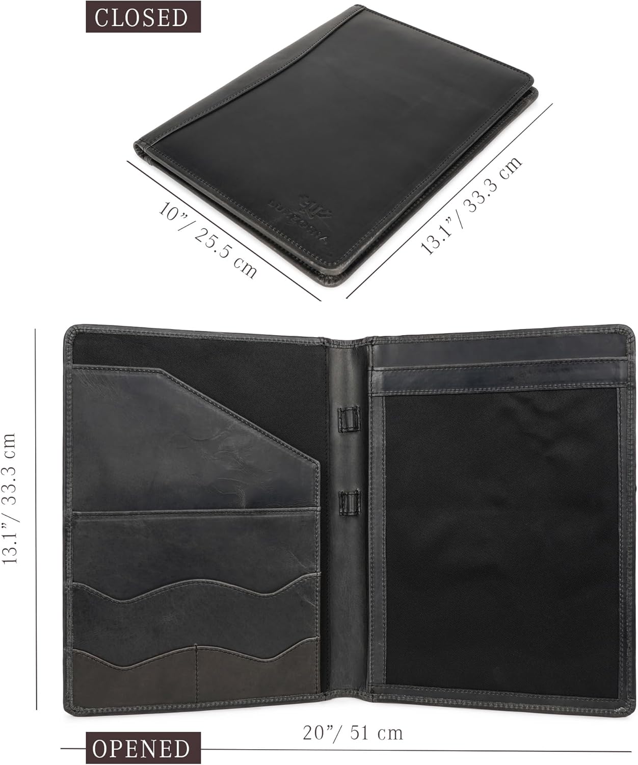 Leather Portfolio Professional Organizer Padfolio – Resume Folder, Document Binder w/Business Card Holder, Portfolios for Men & Women, Office & Business Supplies by Luxeoria, (Small - Black)