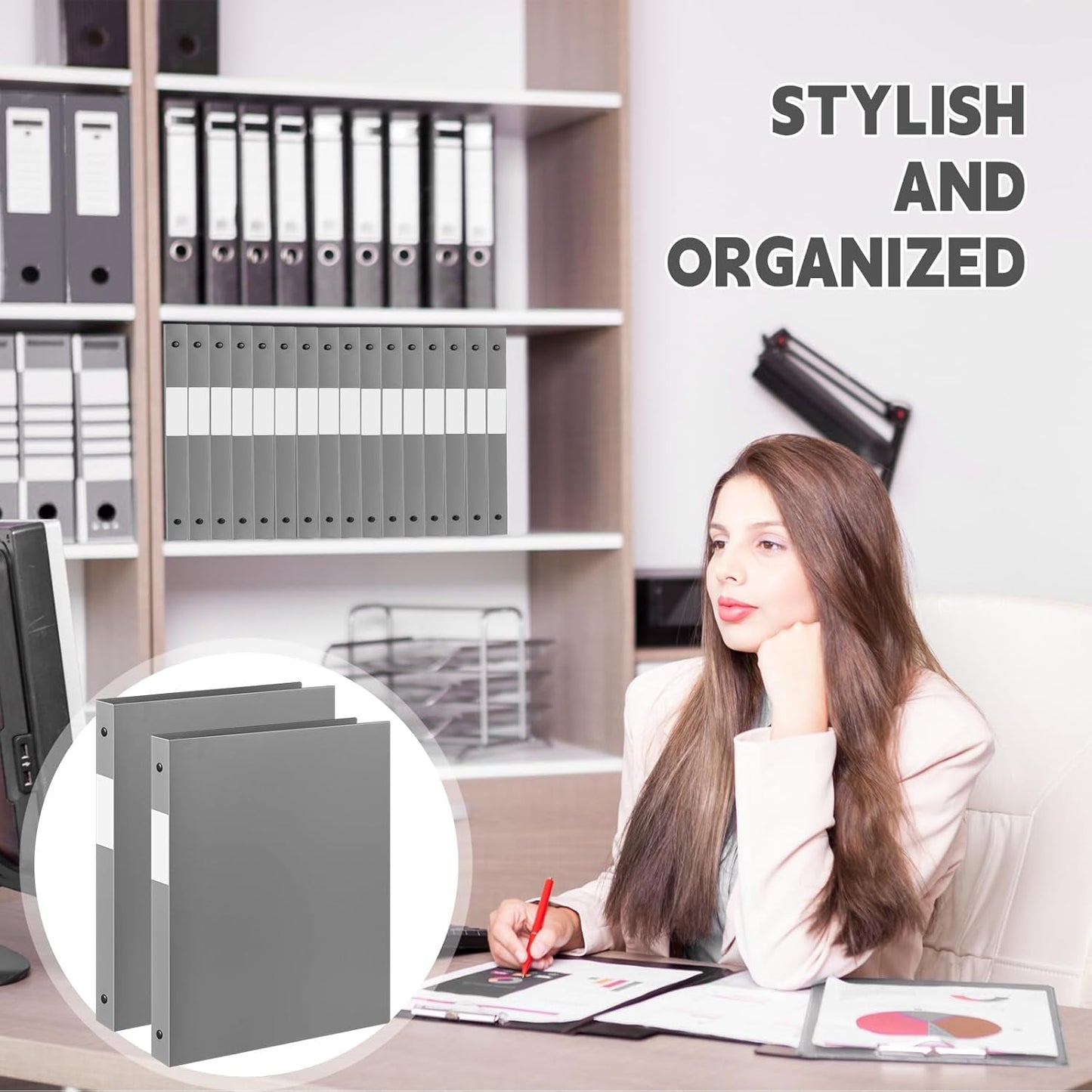 Henoyso 16 Pcs 3 Ring Binder 1/2'' Round Fits Letter Size 8. 5'' x 11'' Paper Plastic Flexible Binder Holds 100 Sheets with 1 Pockets Versatile Organizer for Office Home School (Gray)