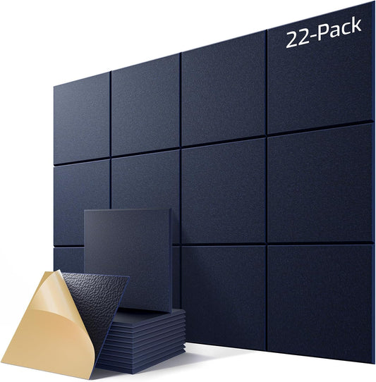 22 Pack Self-Adhesive Acoustic Panels, 12" X 12" X 0.4" High-Density Sound Proof Foam Panels for Walls, Soundproof Wall Panels for Home & Office (Navy Blue)