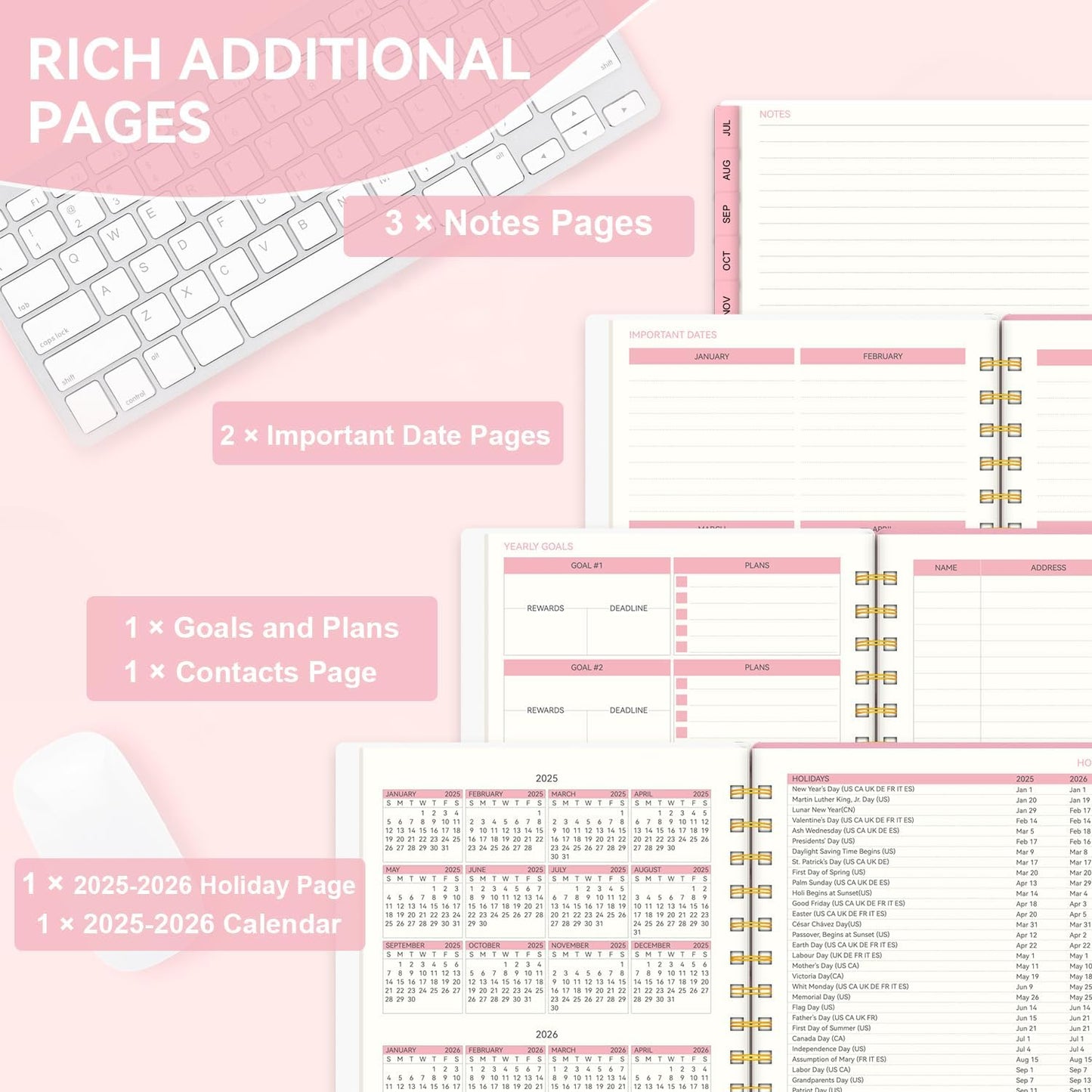 Planner 2025-2026 Weekly and Monthly, Academic Planner 2025-2026 for Teacher & Student, AIMPEAK Calendar Planners for Women, Daily Planners run from Jul.2025 - Jun.2026, Monthly Tabs, Pink, 5.5"x8.5"